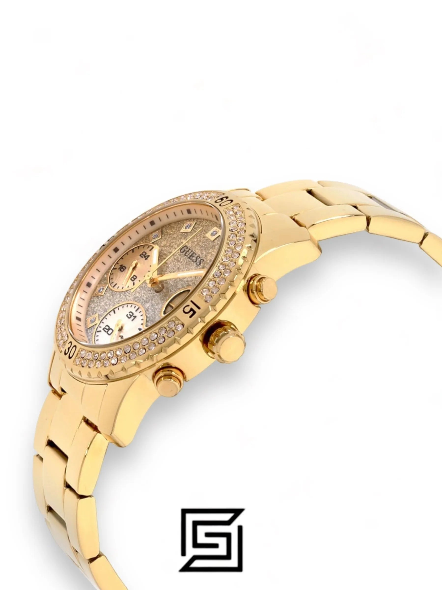 ساعات غيس نسائية بسوار ستانلس ستيل ومينا ذهبي - W0774L5