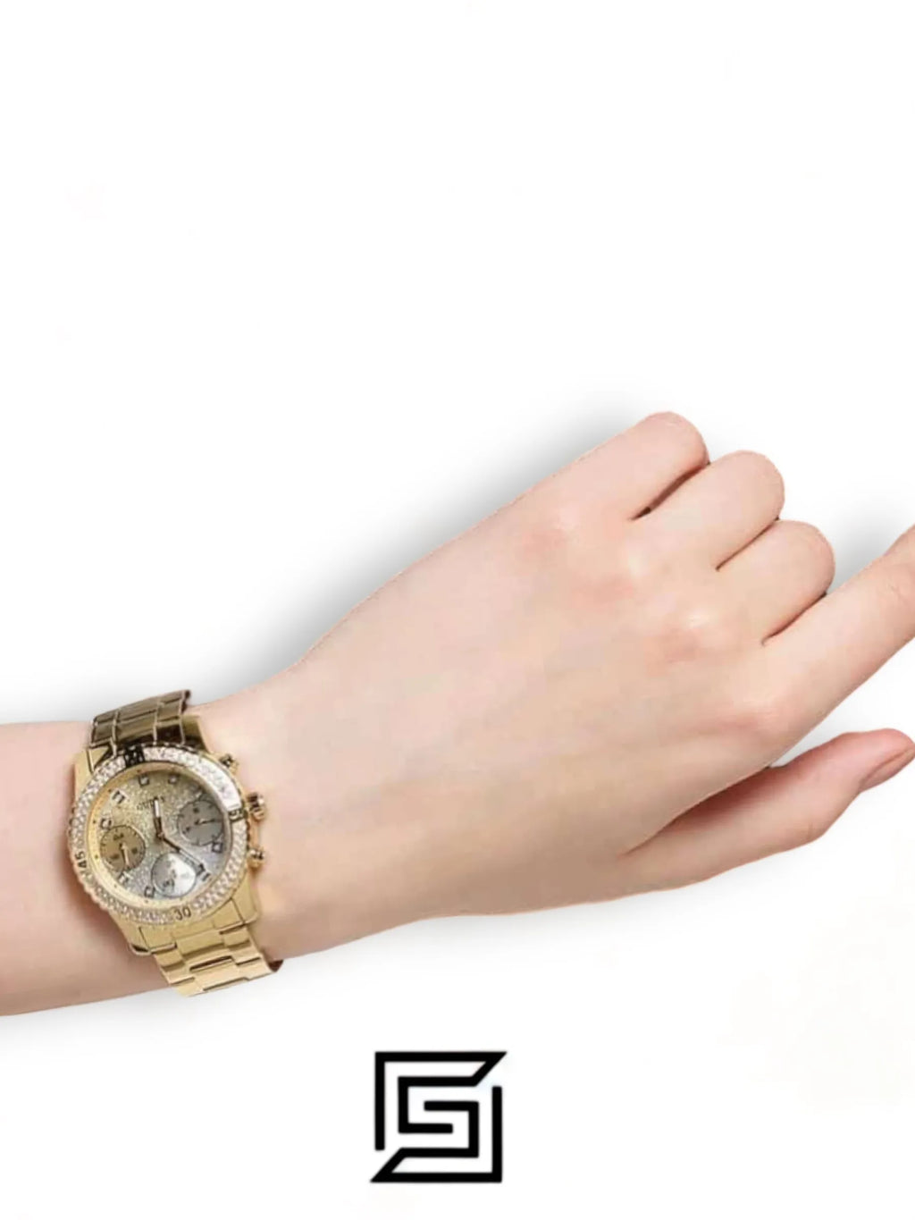 ساعات غيس نسائية بسوار ستانلس ستيل ومينا ذهبي - W0774L5