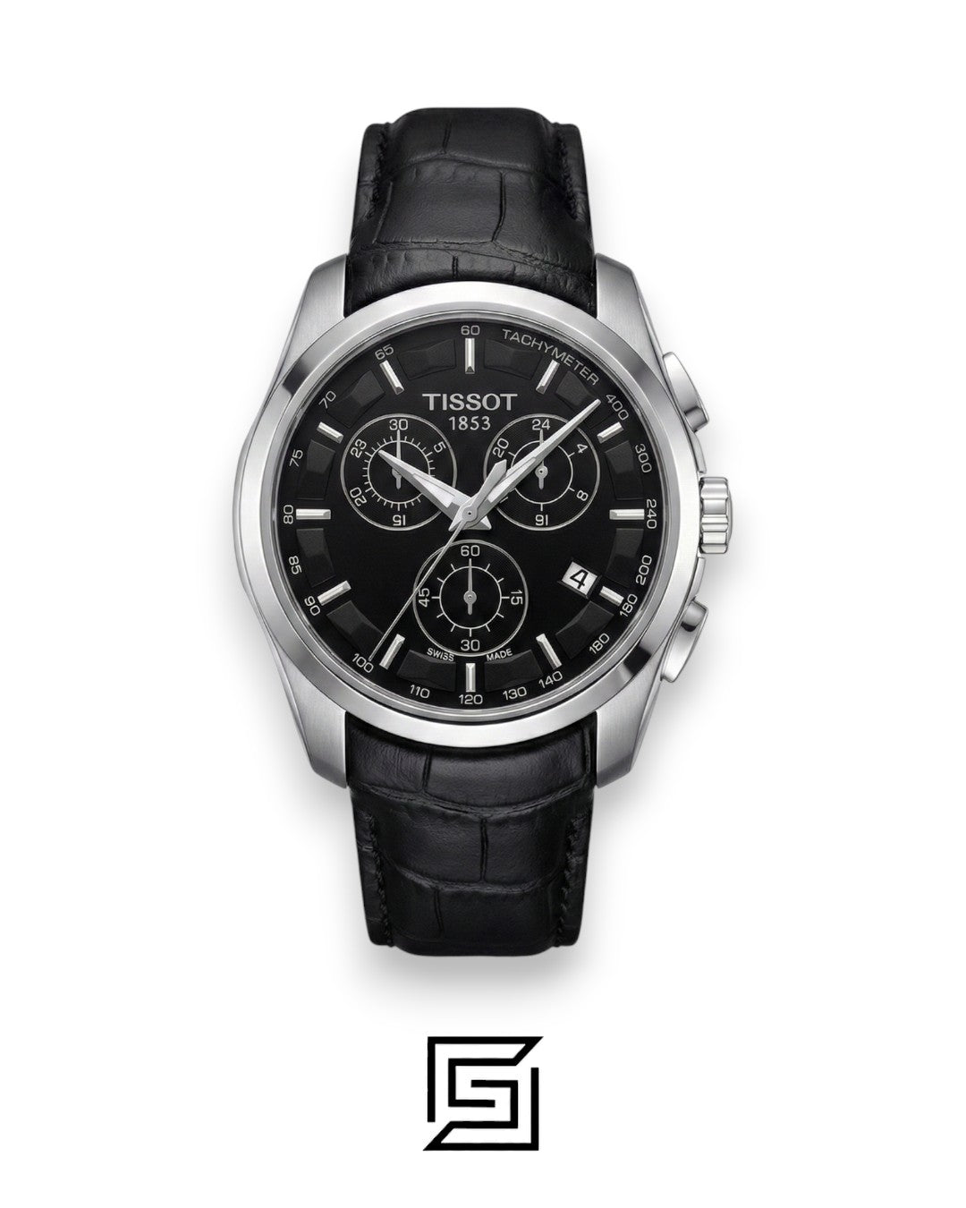 Tissot Couturier Chronograph - Black Dial - Black Leather Strap - Japanese Quartz