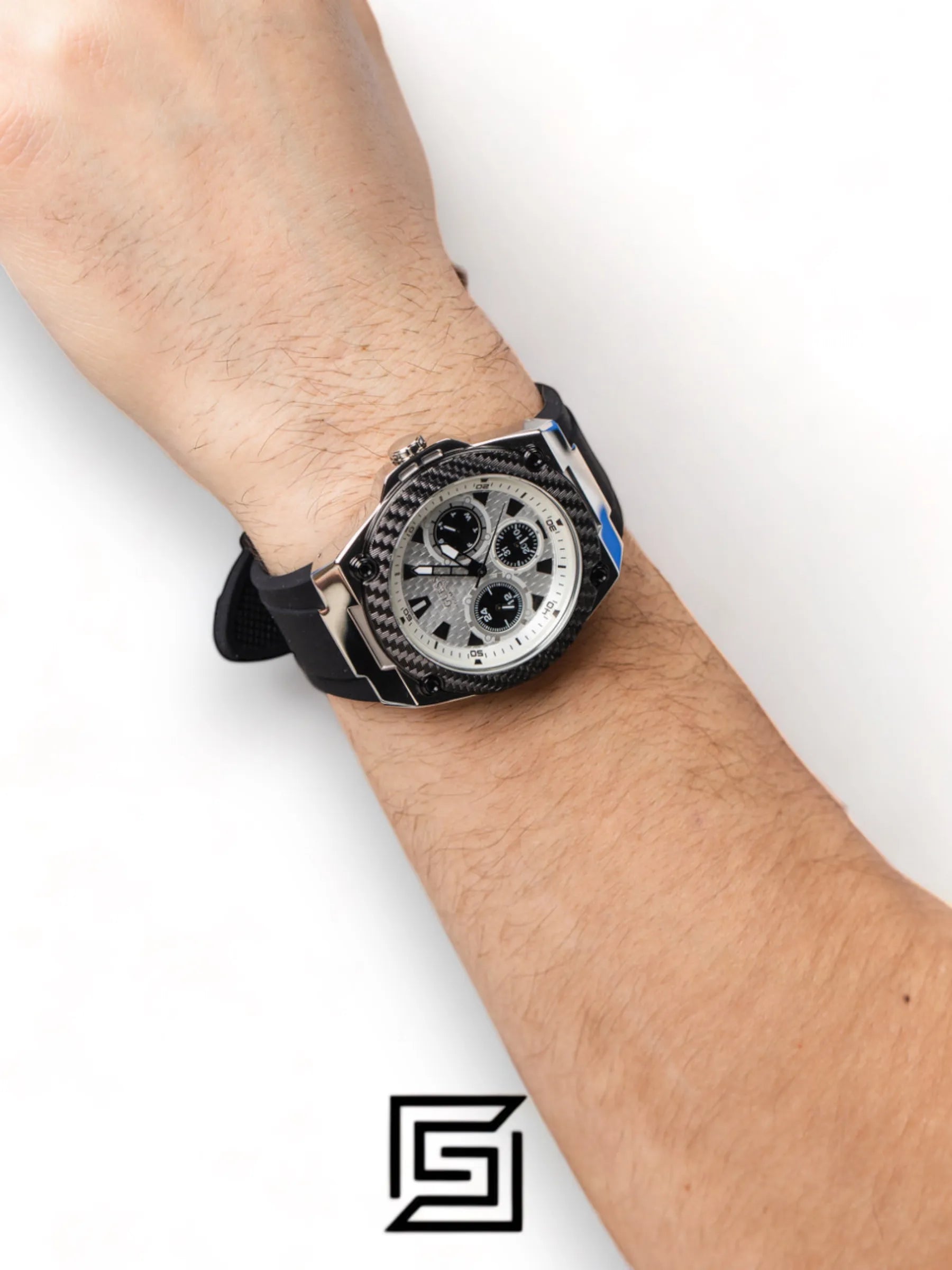 original-watches ساعة يد جيس سيلكون أنالوج دائرية للرجال بحافة مزينة - W1049G3
