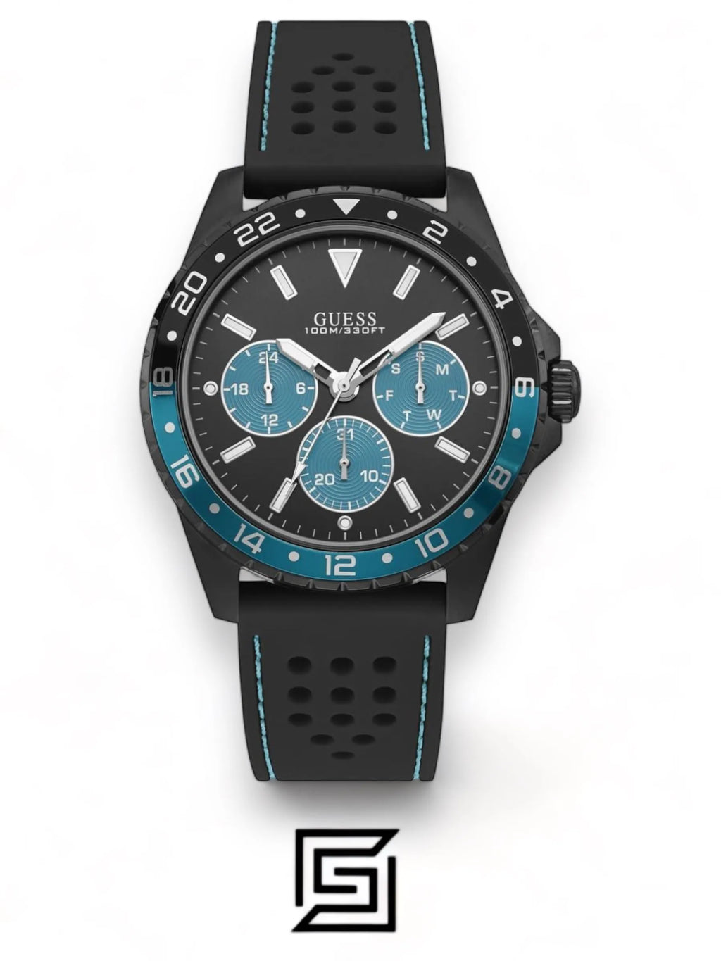original-watches Guess Men’s Quartz Silicone Strap Black Dial - W1108G5