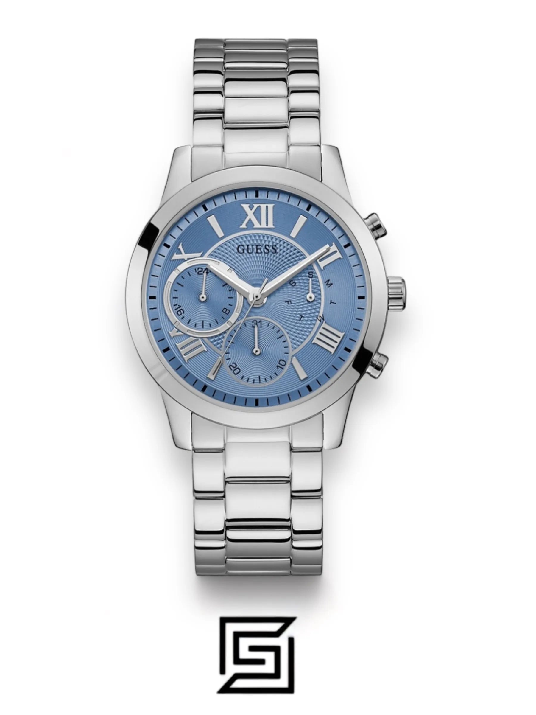 Guess original-watches ساعة أنالوج كوارتز للنساء بسوار من الستانلس ستيل الفضي ومينا أزرق - U1070L4