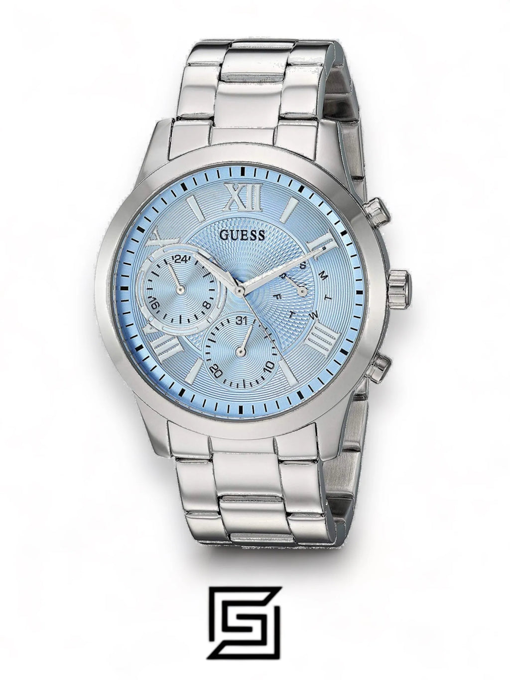 Guess original-watches ساعة أنالوج كوارتز للنساء بسوار من الستانلس ستيل الفضي ومينا أزرق - U1070L4