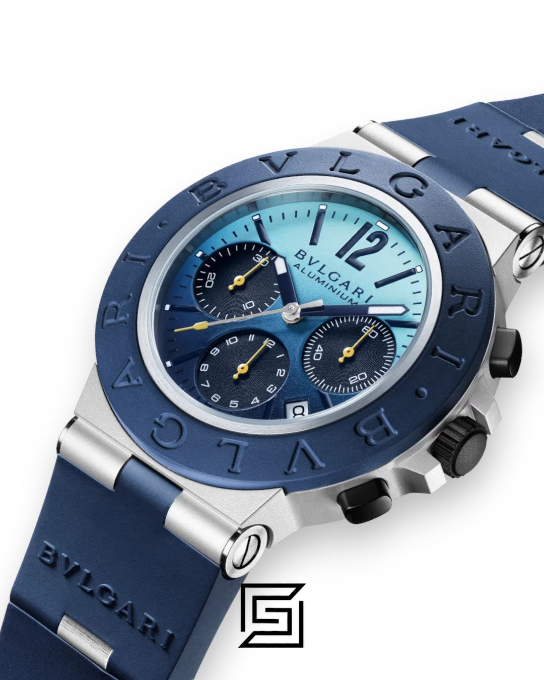 Bvlgari Aluminium Chronograph Blue Dial White Band Men’s Watch