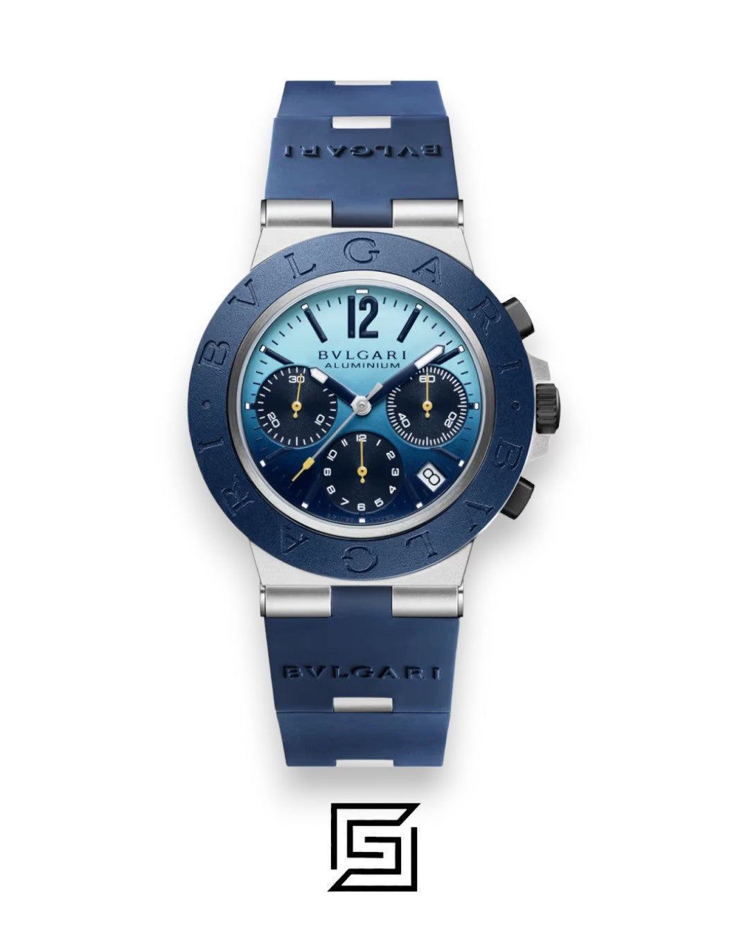 Bvlgari Aluminium Chronograph Blue Dial White Band Men’s Watch