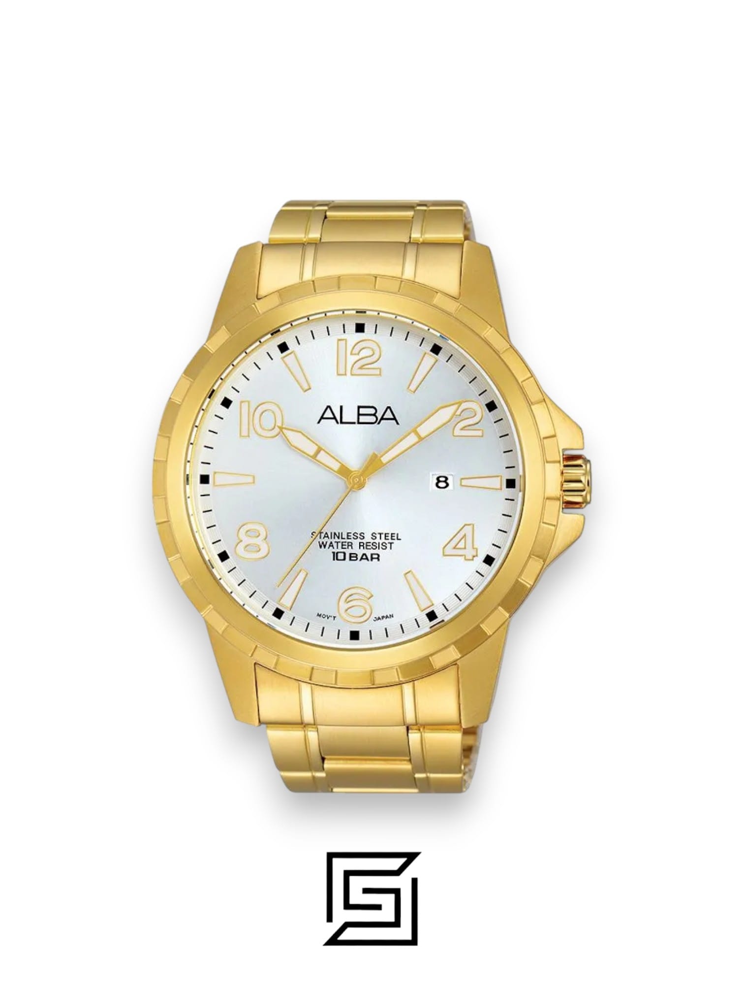 ساعات ألبا - ساعة يد رجالية PRESTIGE بسوار ستانلس ستيل، مينا فضية AG8G54X1