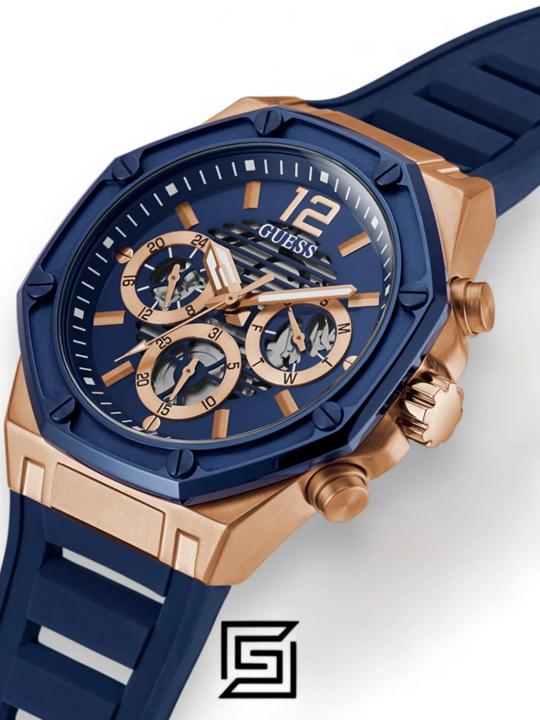 ساعة كرونوغراف مينا أزرق من Guess Original - GW0263G2