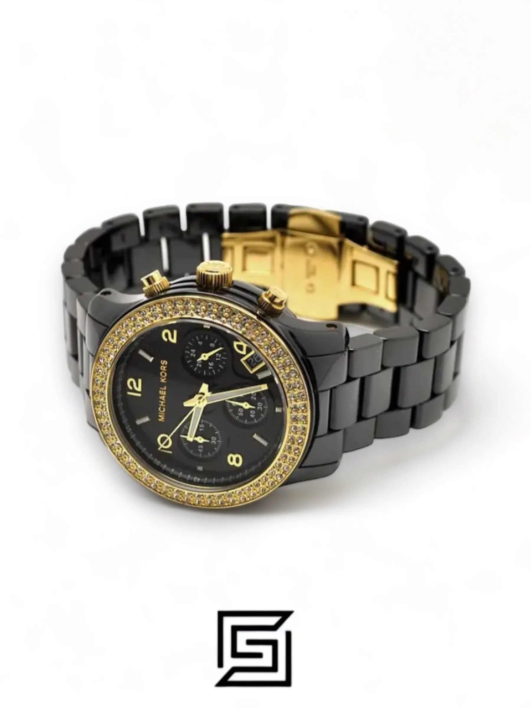 Michael Kors original-watches Women's Black Ceramic Runway Gold Glitz Watch - MK5270