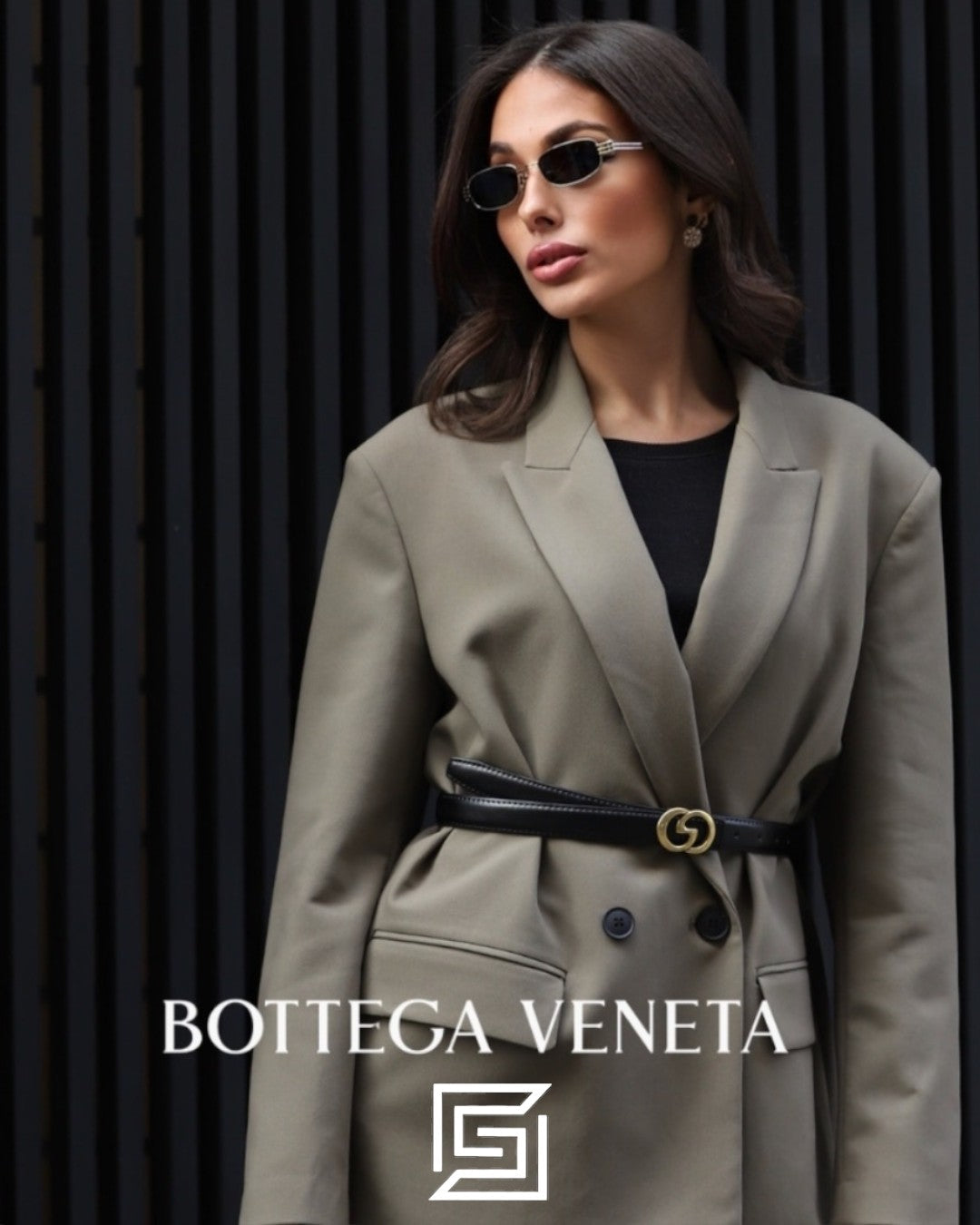 Bottega Veneta BV1381S عدسات أزرق داكن إطار نصف ذهبي