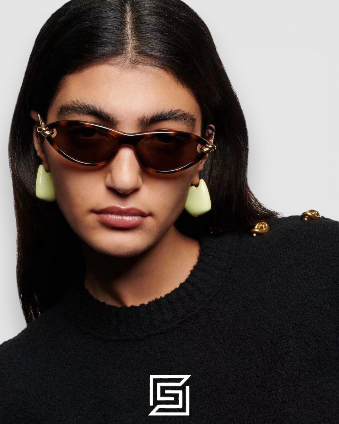 Bottega Veneta BV1390S 008 Black Lenses With Tiger Brown Frame Gold Arm Sunglasses