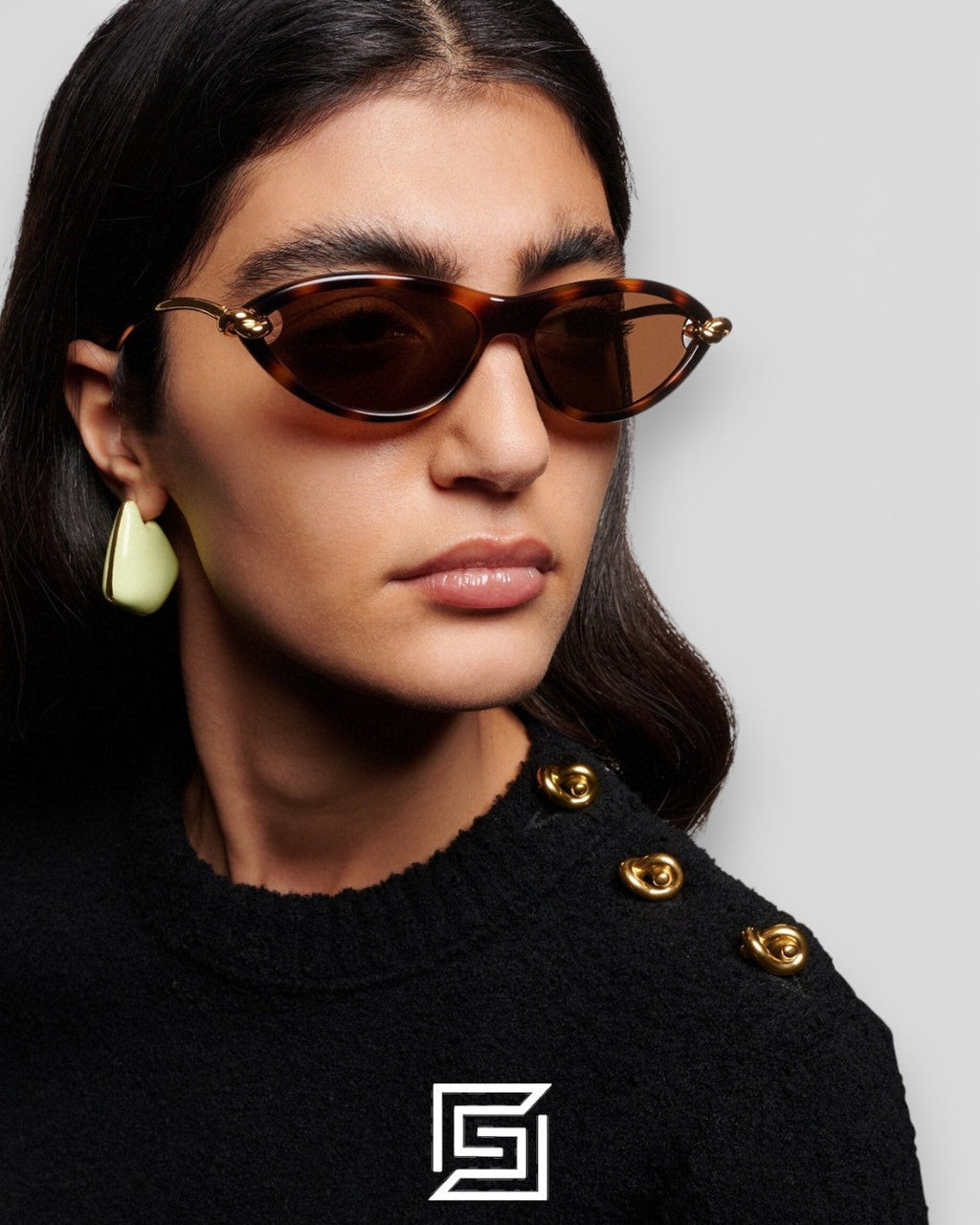 Bottega Veneta BV1390S 007 Black Lenses With Black Frame Silver Arm Sunglasses