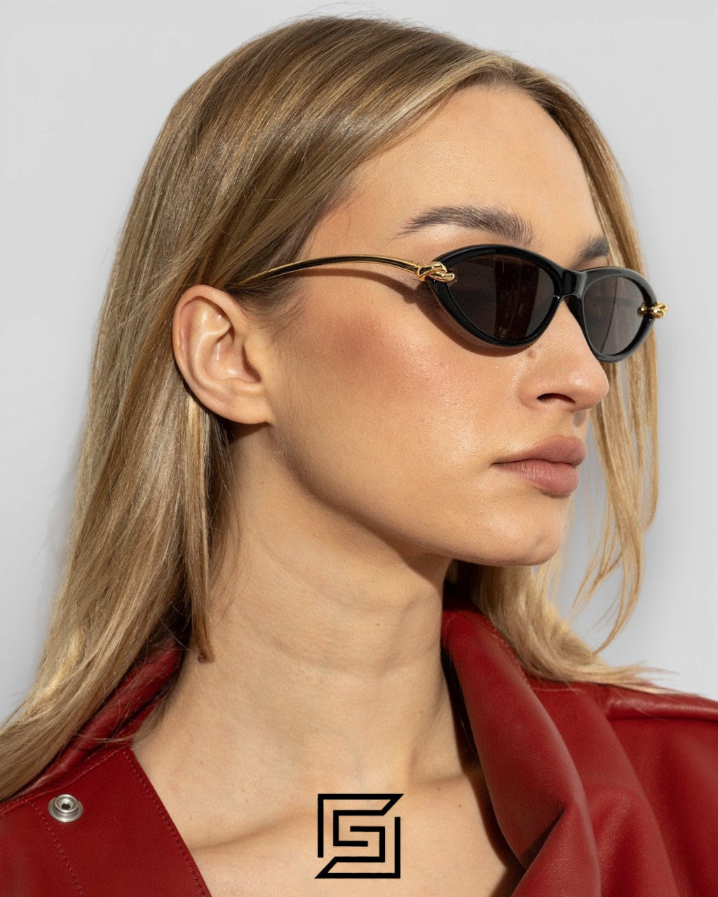 Bottega Veneta BV1390S 008 Black Lenses With Tiger Brown Frame Gold Arm Sunglasses
