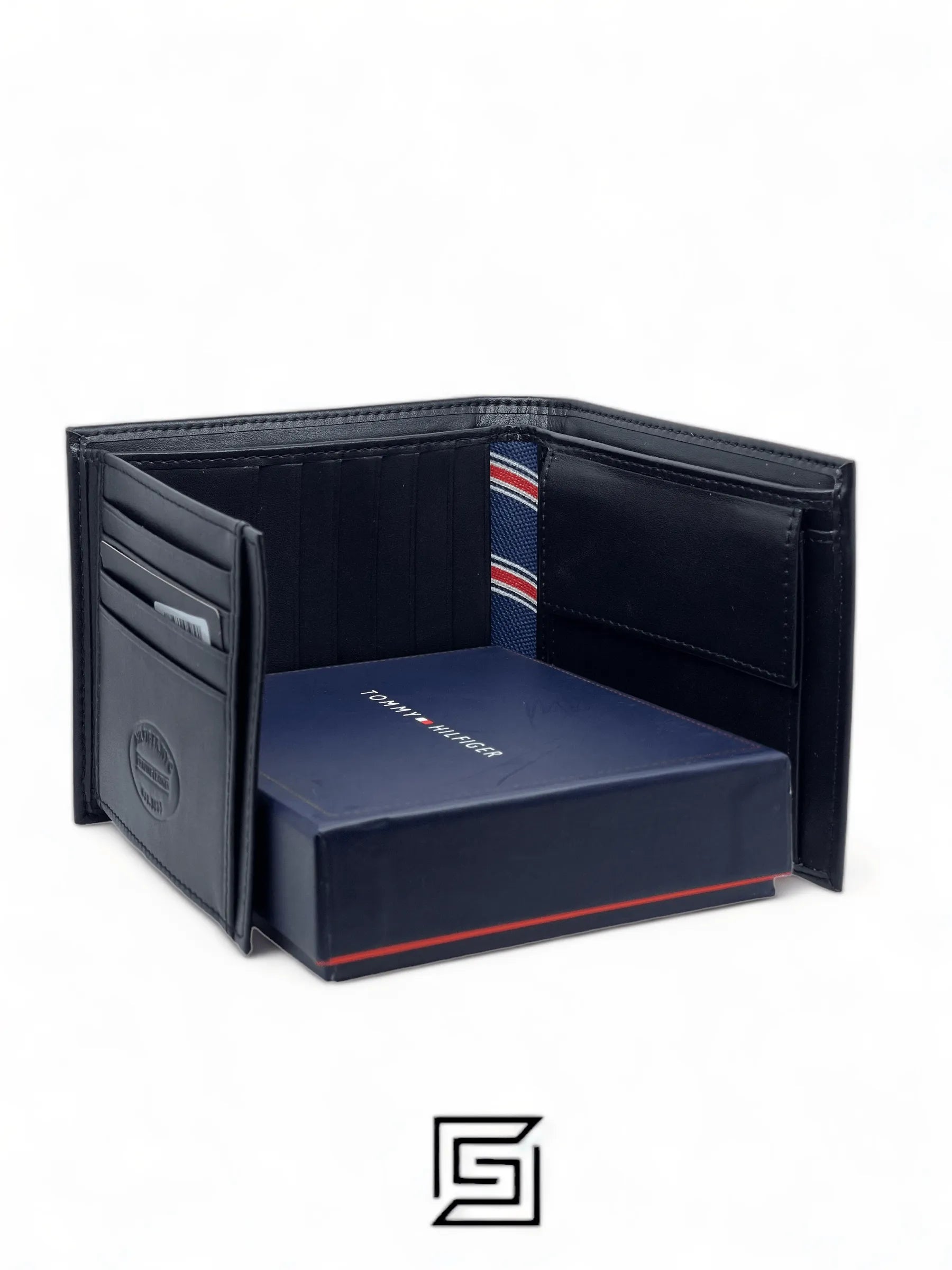 leather TOMMY SINGLE WALLET W FLAT METAL LOGO FLAT PATTERN BIG SIZE/BLACK
