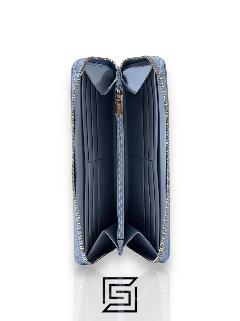 محفظة Coach Accordion بسحاب من الكانفاس المميز باللون الكاكي والأزرق طراز رقم F54630