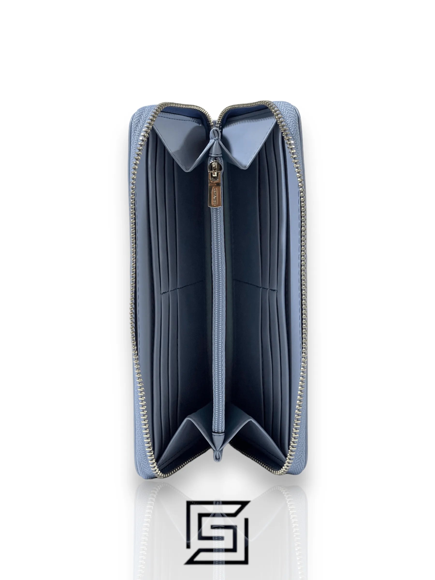 محفظة Coach Accordion بسحاب من الكانفاس المميز باللون الكاكي والأزرق طراز رقم F54630