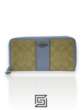 محفظة Coach Accordion بسحاب من الكانفاس المميز باللون الكاكي والأزرق طراز رقم F54630