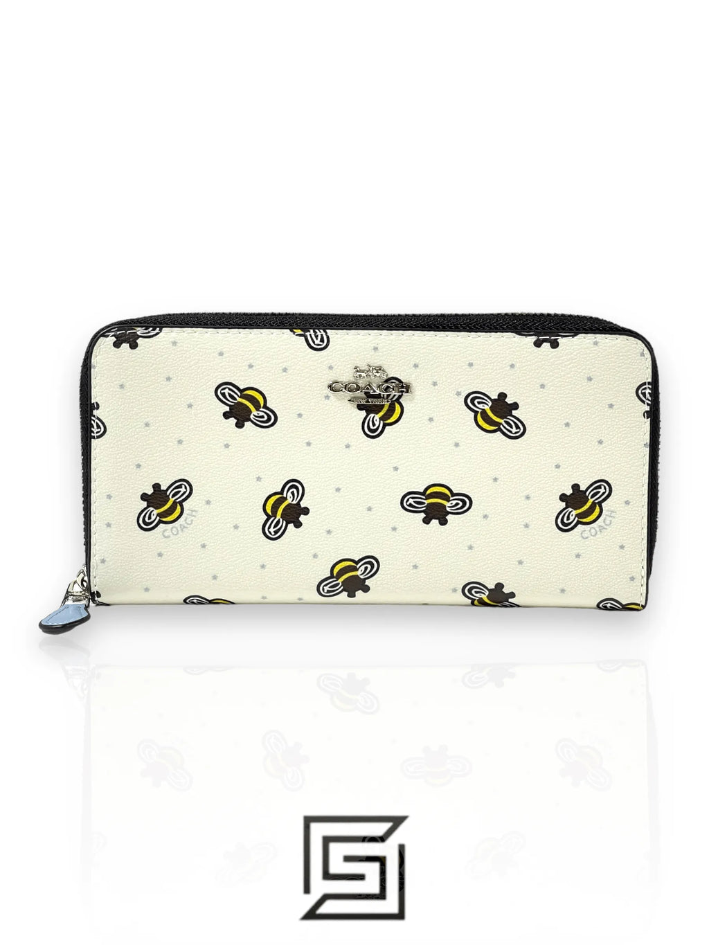 COACH محفظة كوتش طويلة بسحاب دائري على شكل نحلة Accordion أبيض أزرق فاتح F23498