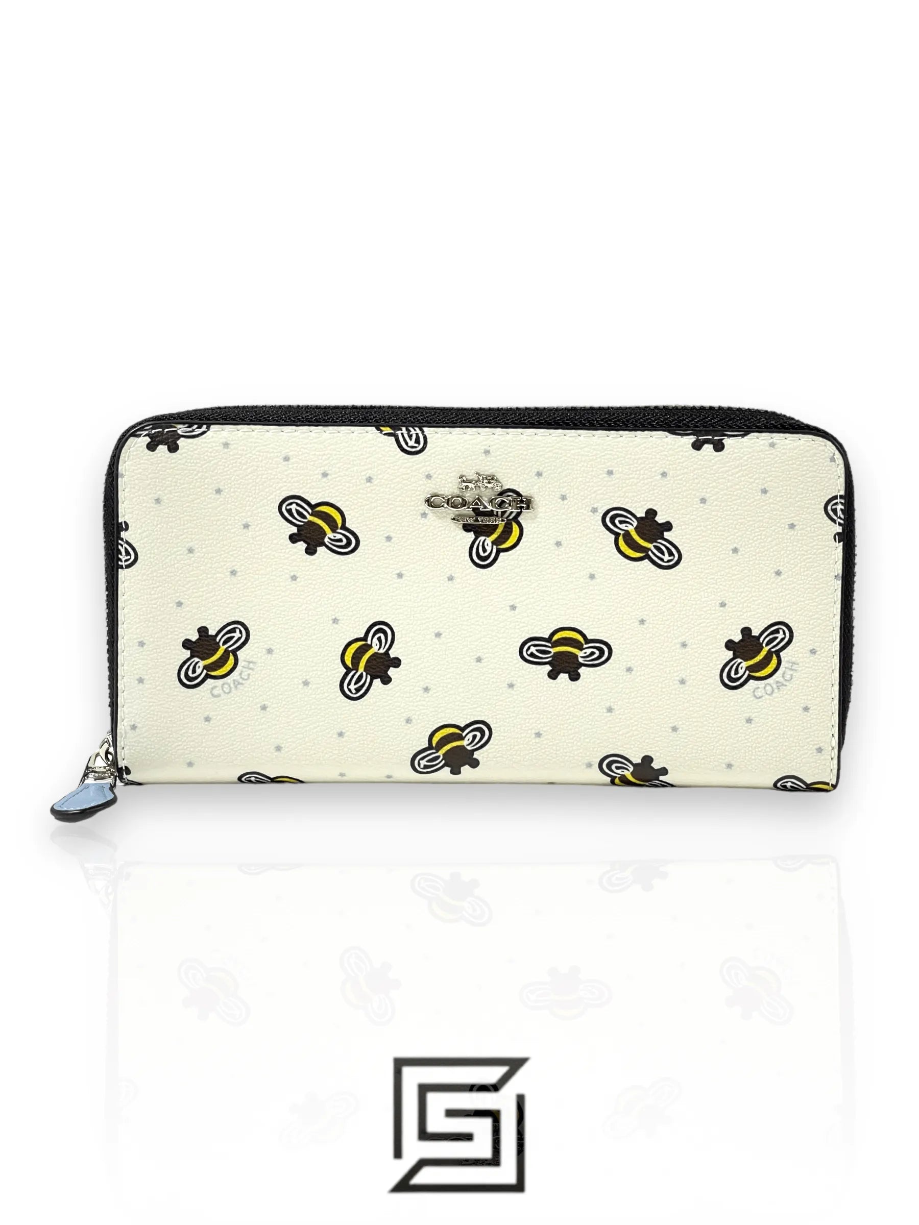 COACH Coach Long Wallet Bee Round Zip Wallet Accordion White Light Blue F23498