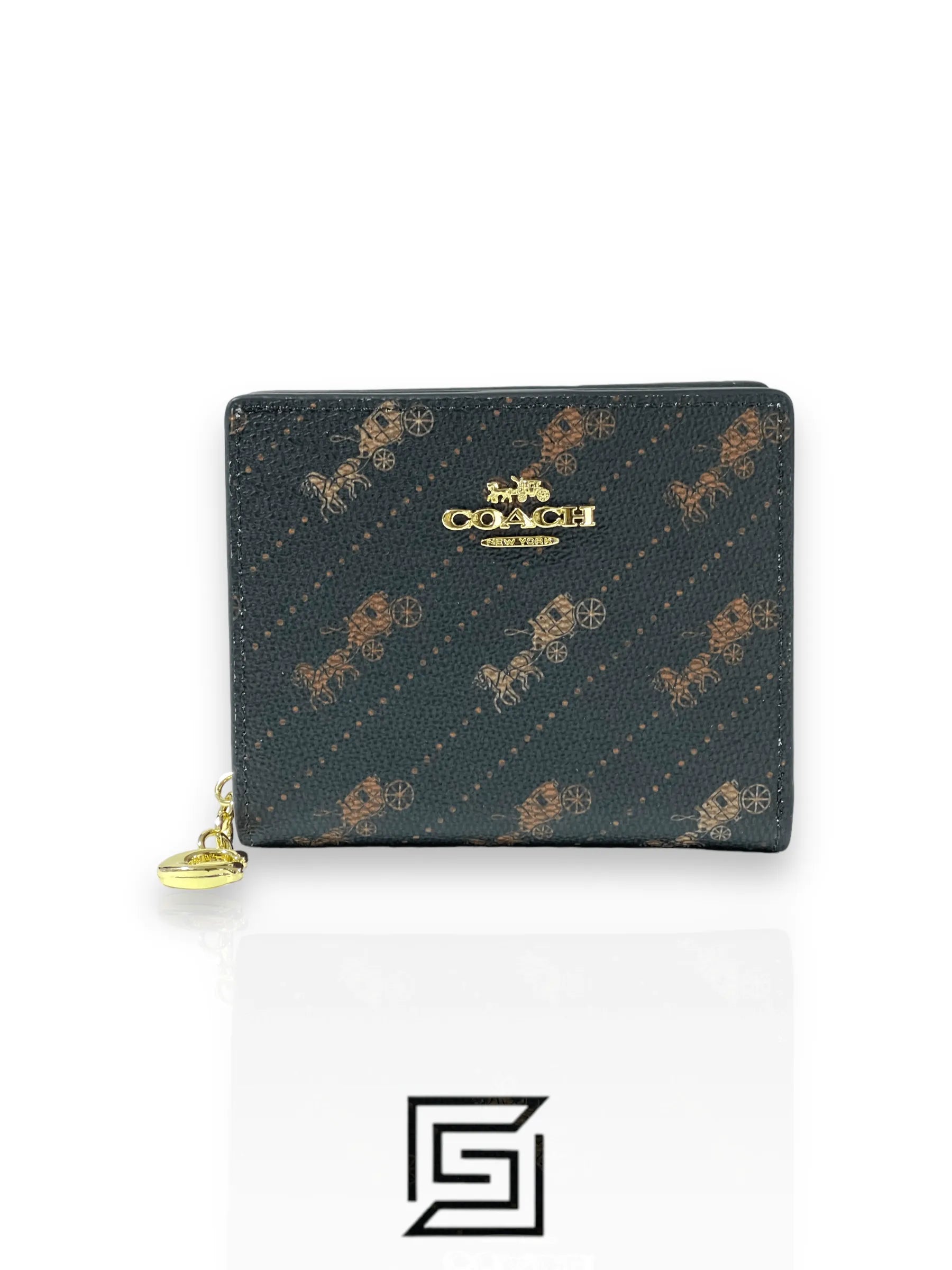 Snap Wallet With Horse And Carriage Dot Print Brown C4104