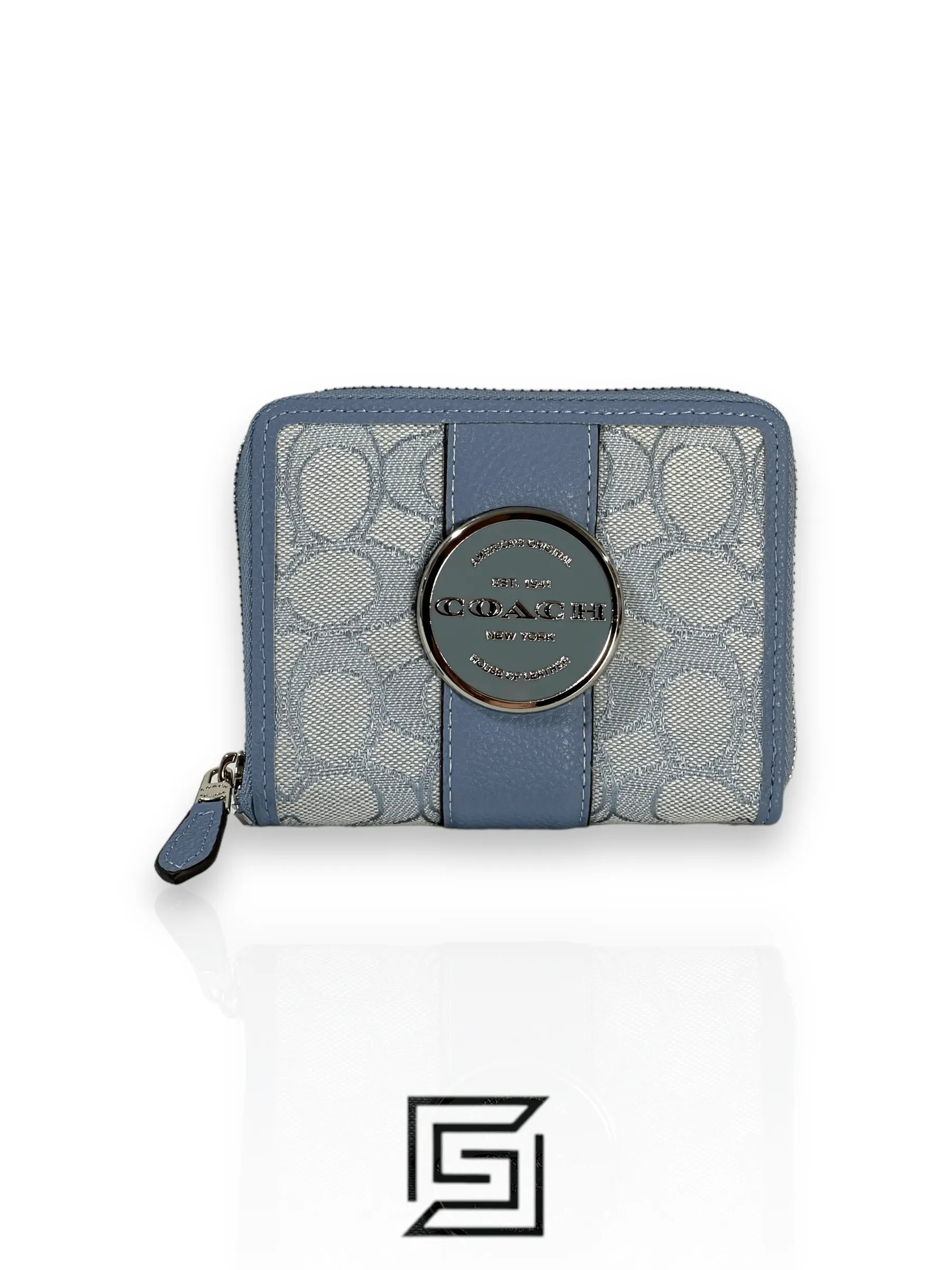 Coach Lonnie Small Zip Around Wallet In Signature Jacquard Blue  – Style No. C8323