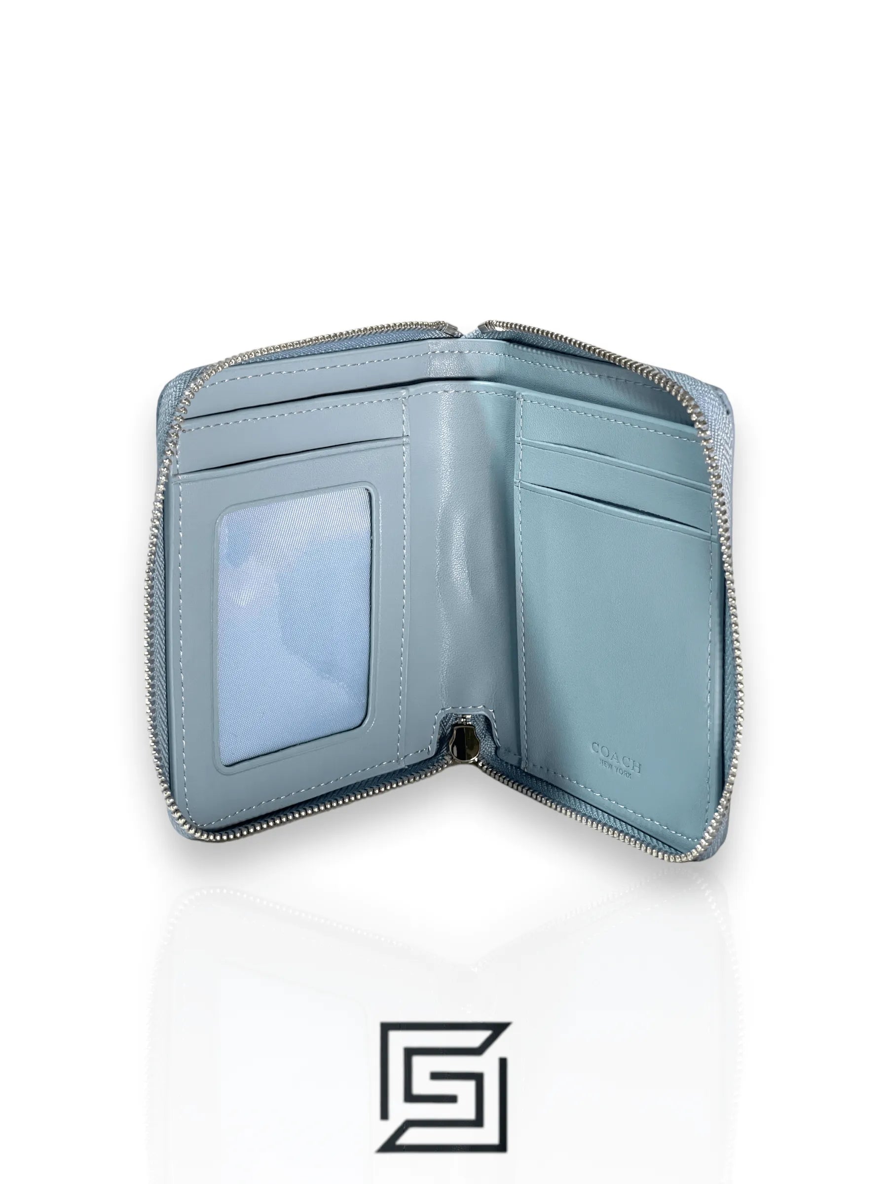 Coach Lonnie Small Zip Around Wallet In Signature Jacquard Blue  – Style No. C8323