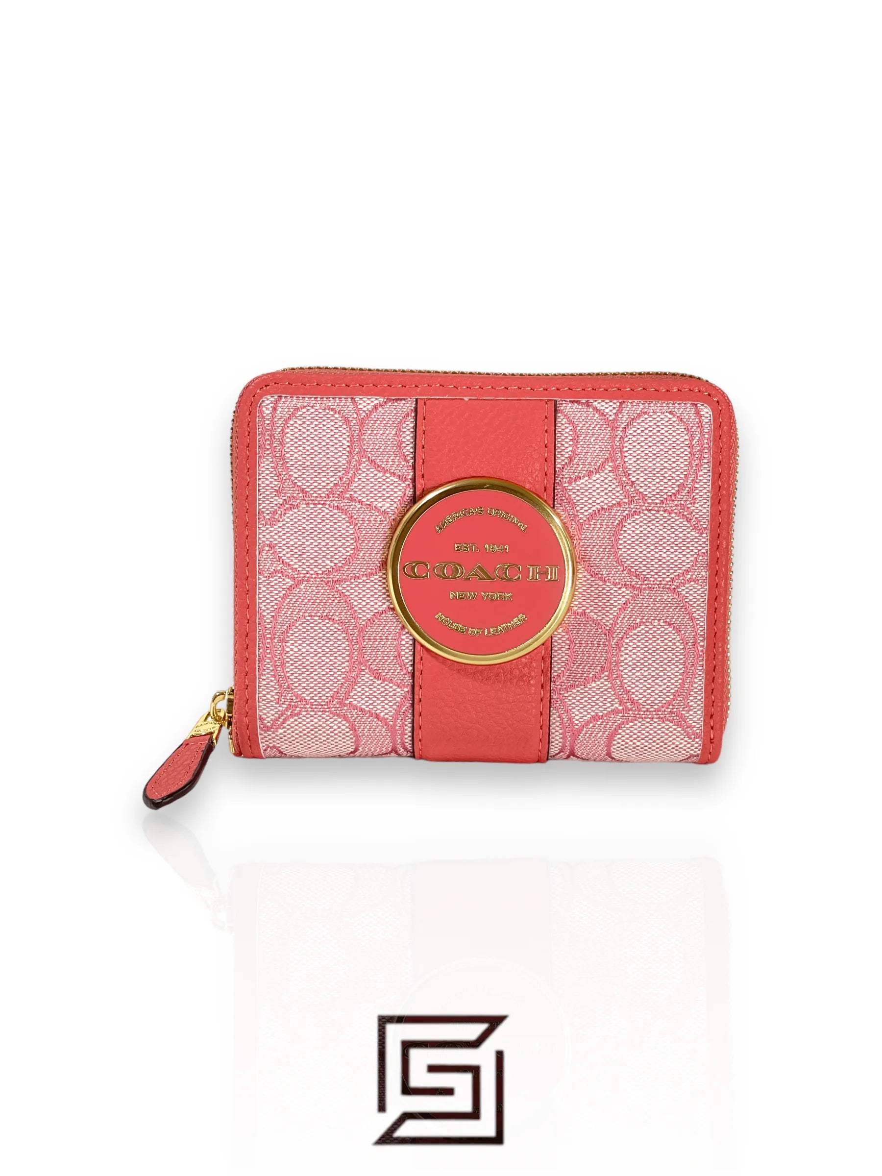 Coach Lonnie Small Zip Around Wallet In Signature Jacquard Pink – Style No. C8323