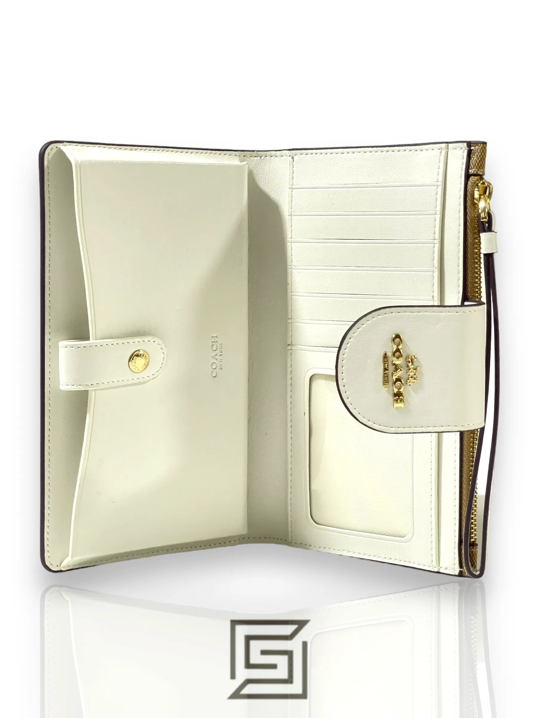 Coach wallets محفظة للهاتف بقماش الكانفاس الخاص المميز بثلاثة ألوان، لون بني × أبيض بنمط رقم C2874