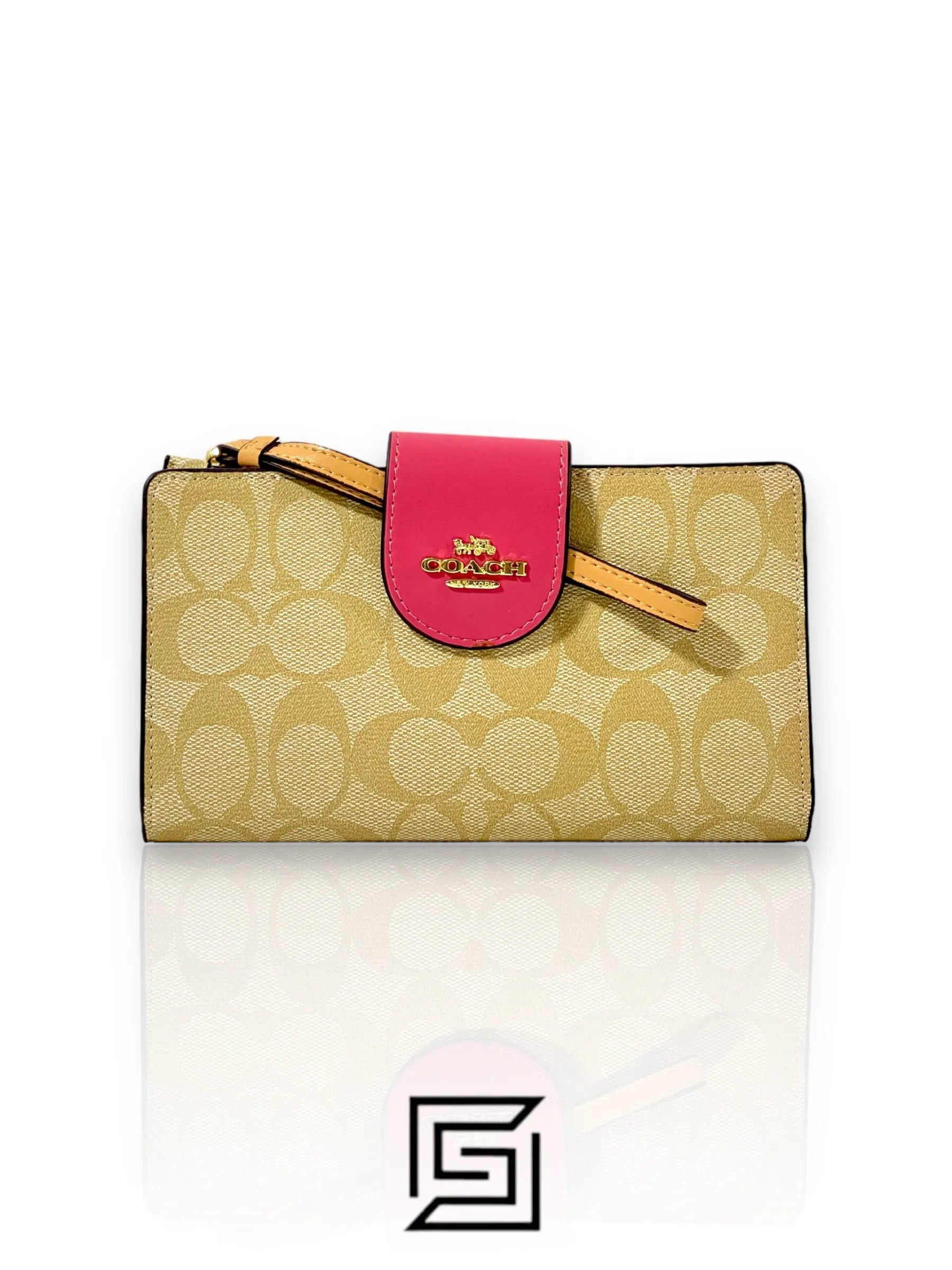 Coach wallets Phone Wallet In Colorblock Signature Canvas Biege x Pink Style No. C2874