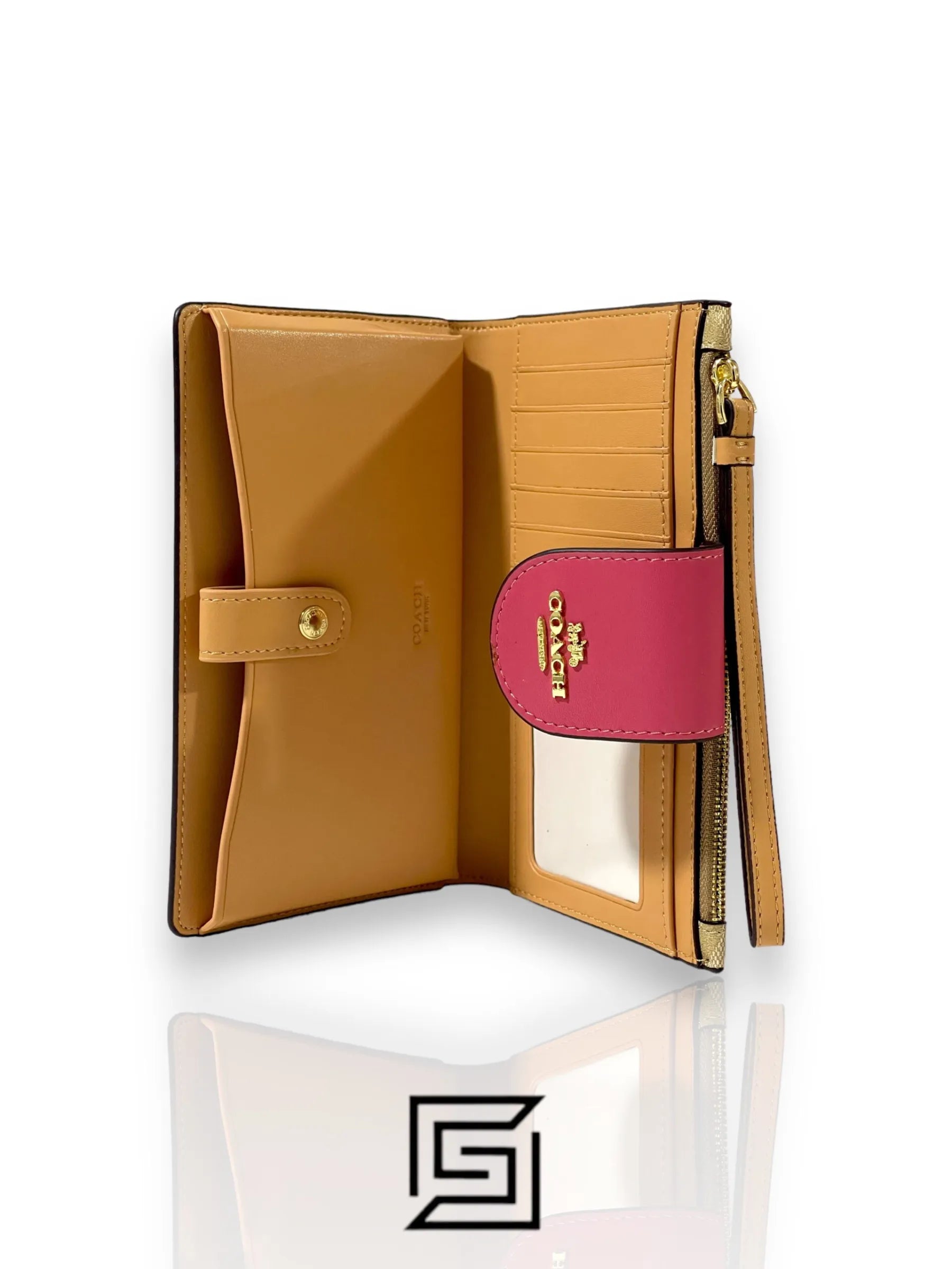 Coach wallets Phone Wallet In Colorblock Signature Canvas Biege x Pink Style No. C2874