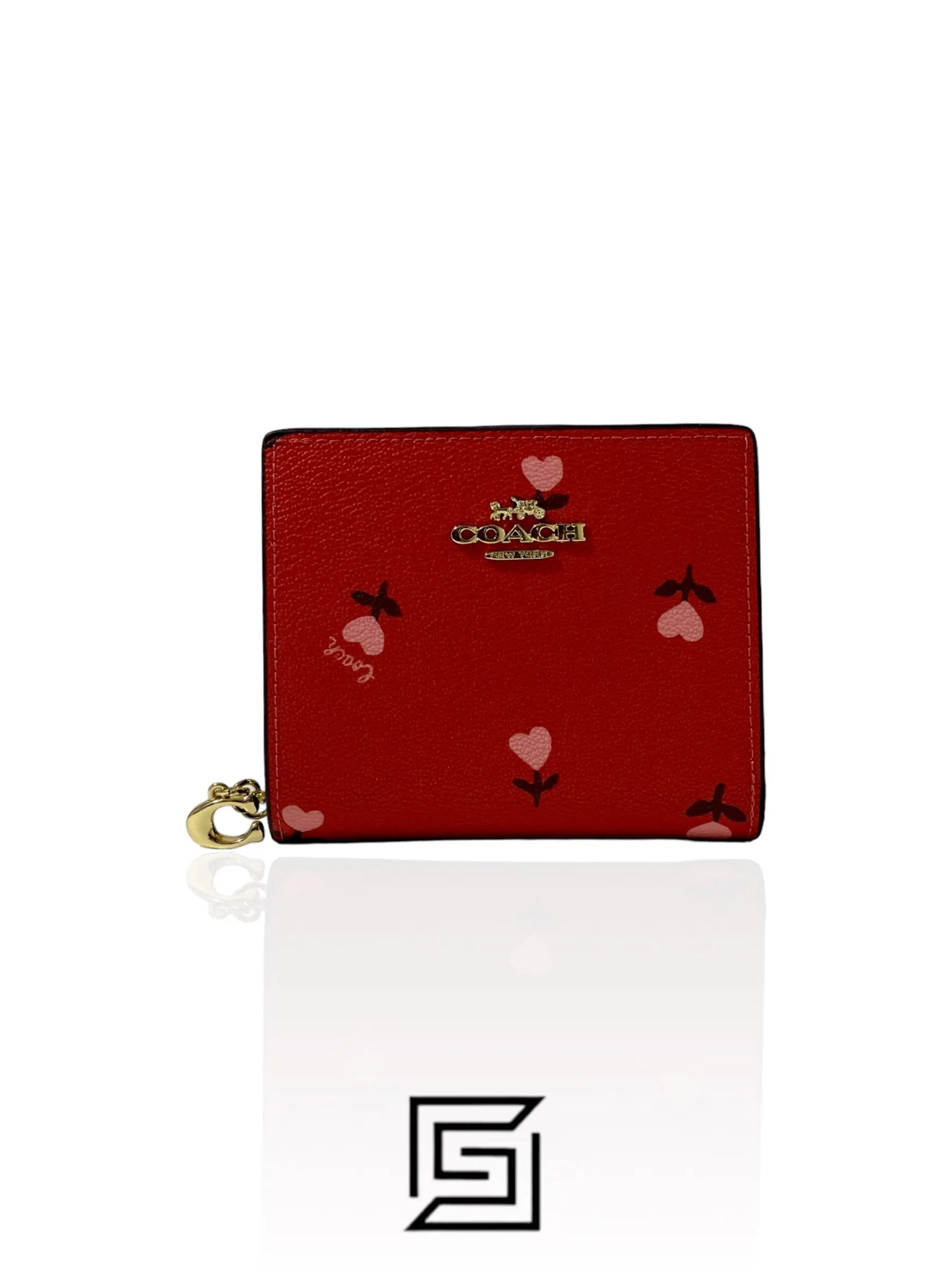 Coach Snap Wallet With Heart Floral Print Red Style No. C2868