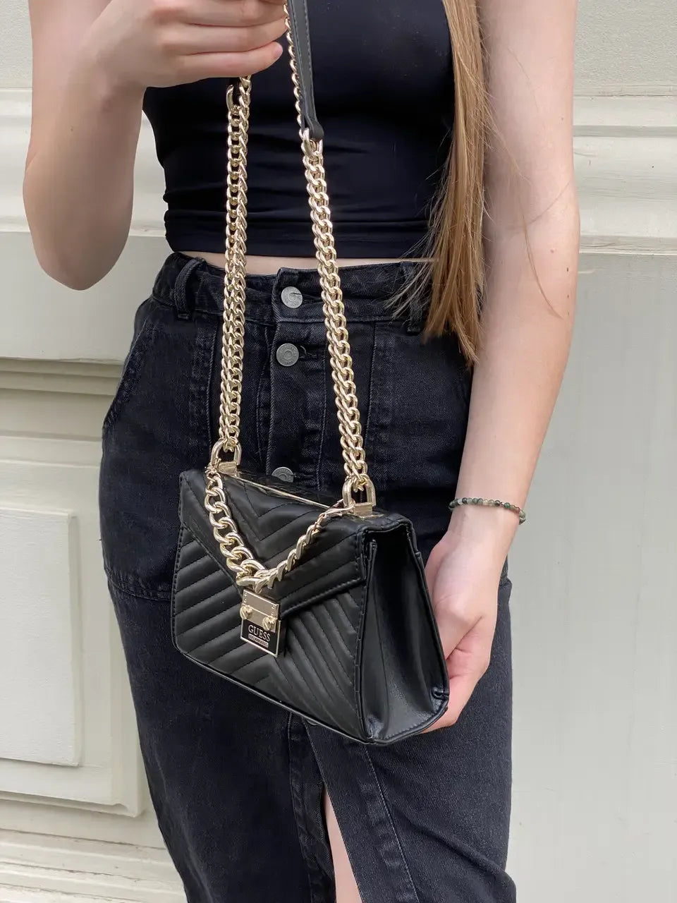 leather guess Black Quilt 19gf-280