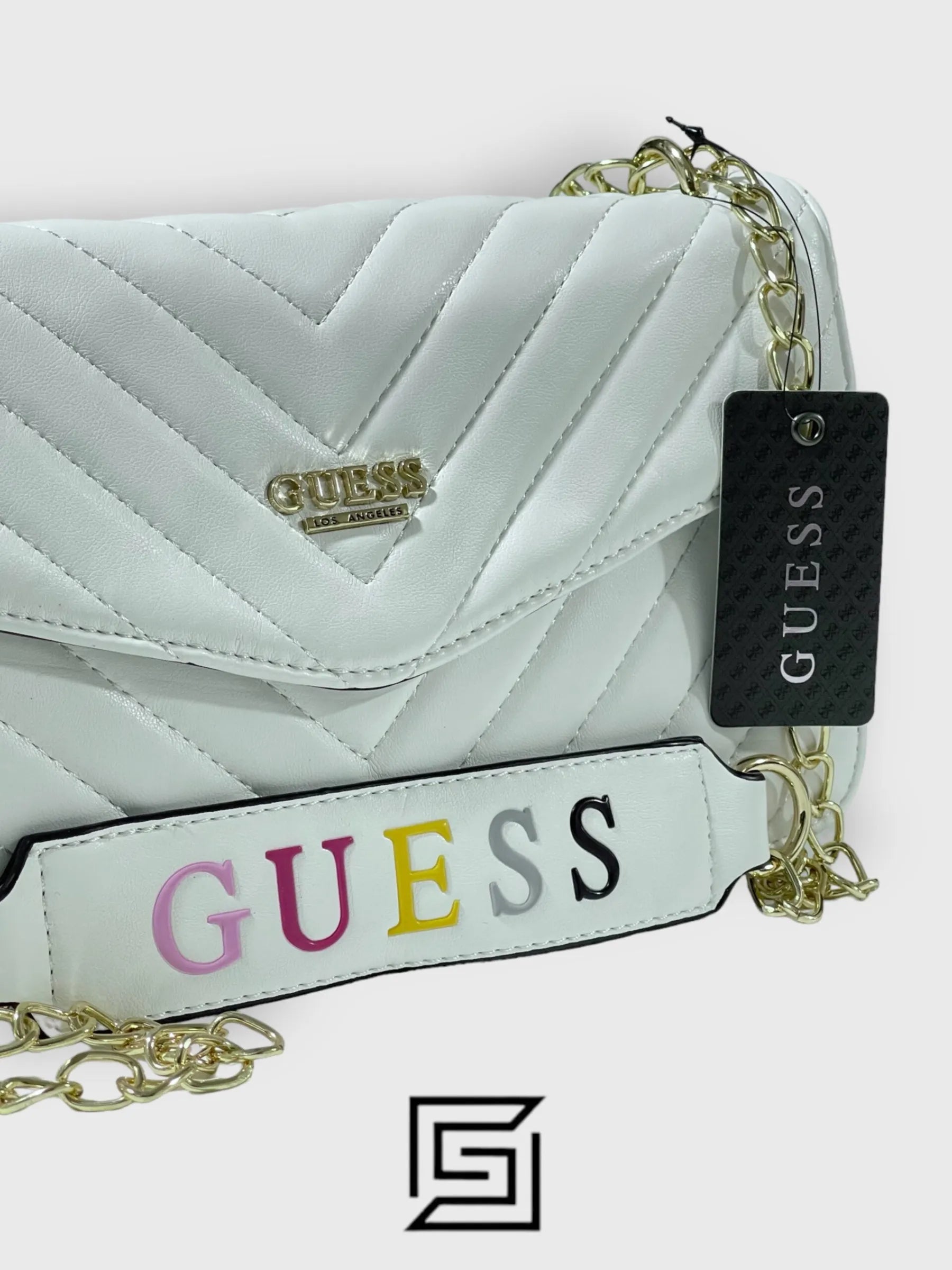 leather guess Blairsville Quilted Flap Crossbody 21GF-048 White