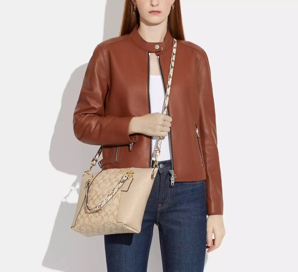 Coach leather Kacey Satchel In Colorblock Signature Canvas White C7261
