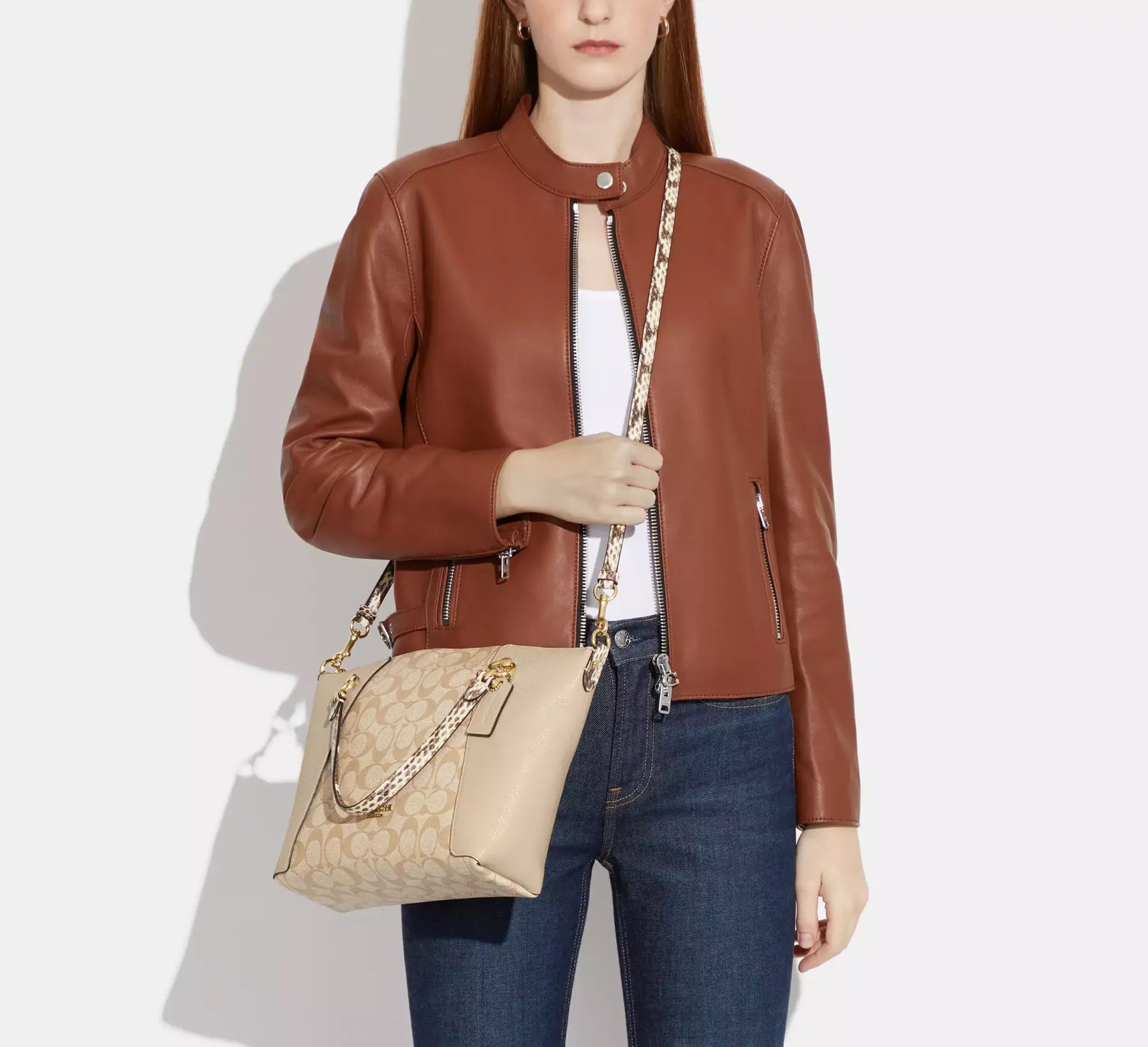 Coach leather Kacey Satchel In Colorblock Signature Canvas White C7261