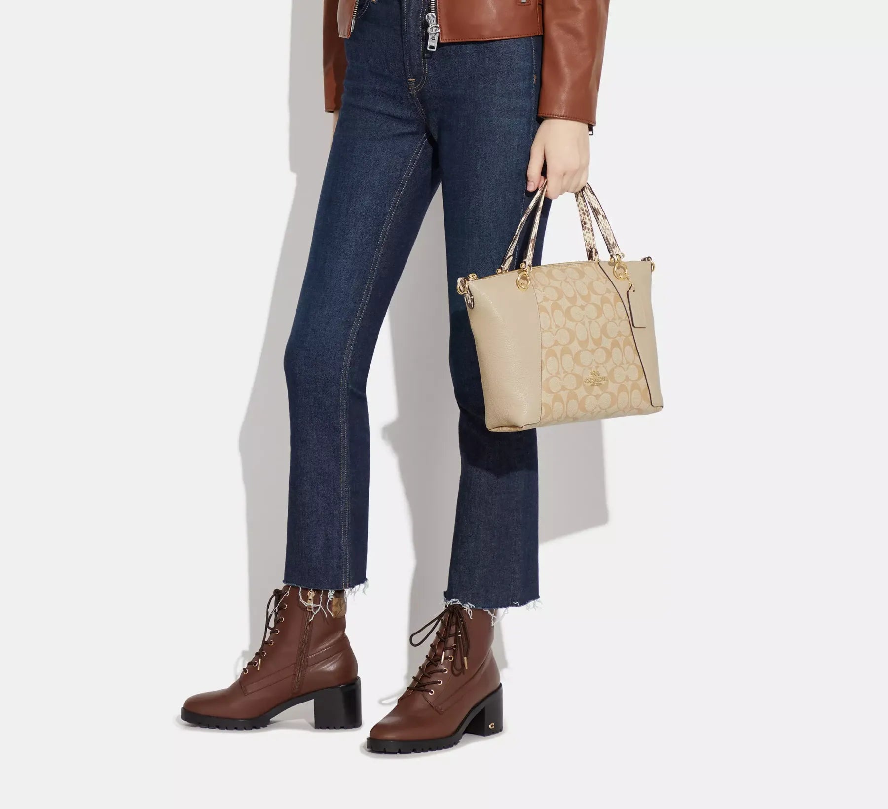 Coach leather Kacey Satchel In Colorblock Signature Canvas White C7261