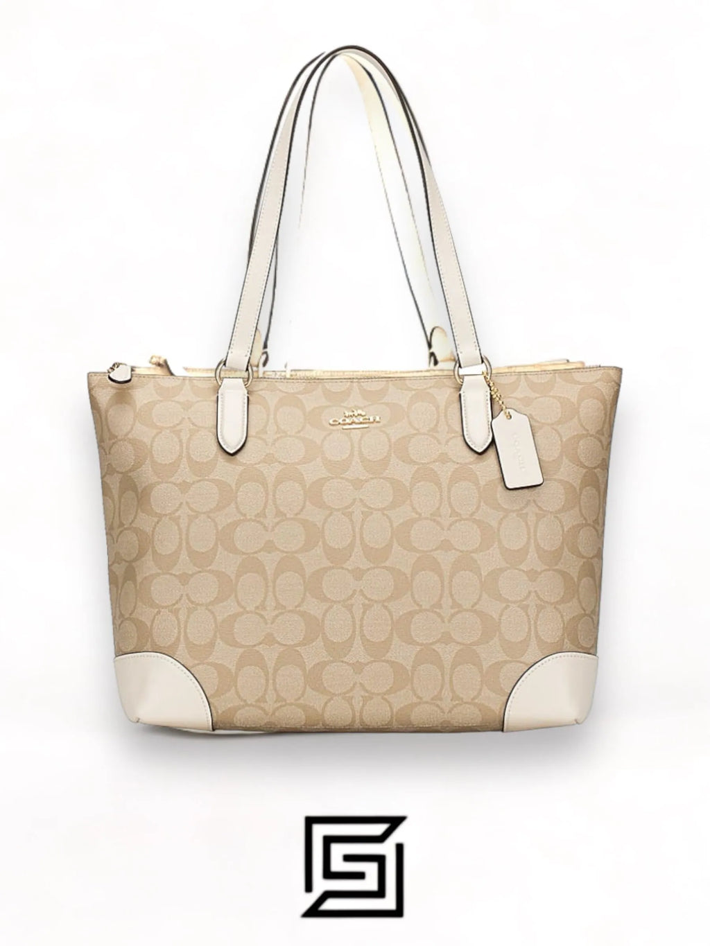 Coach leather Zip Top Tote In Signature Canvas White F29208
