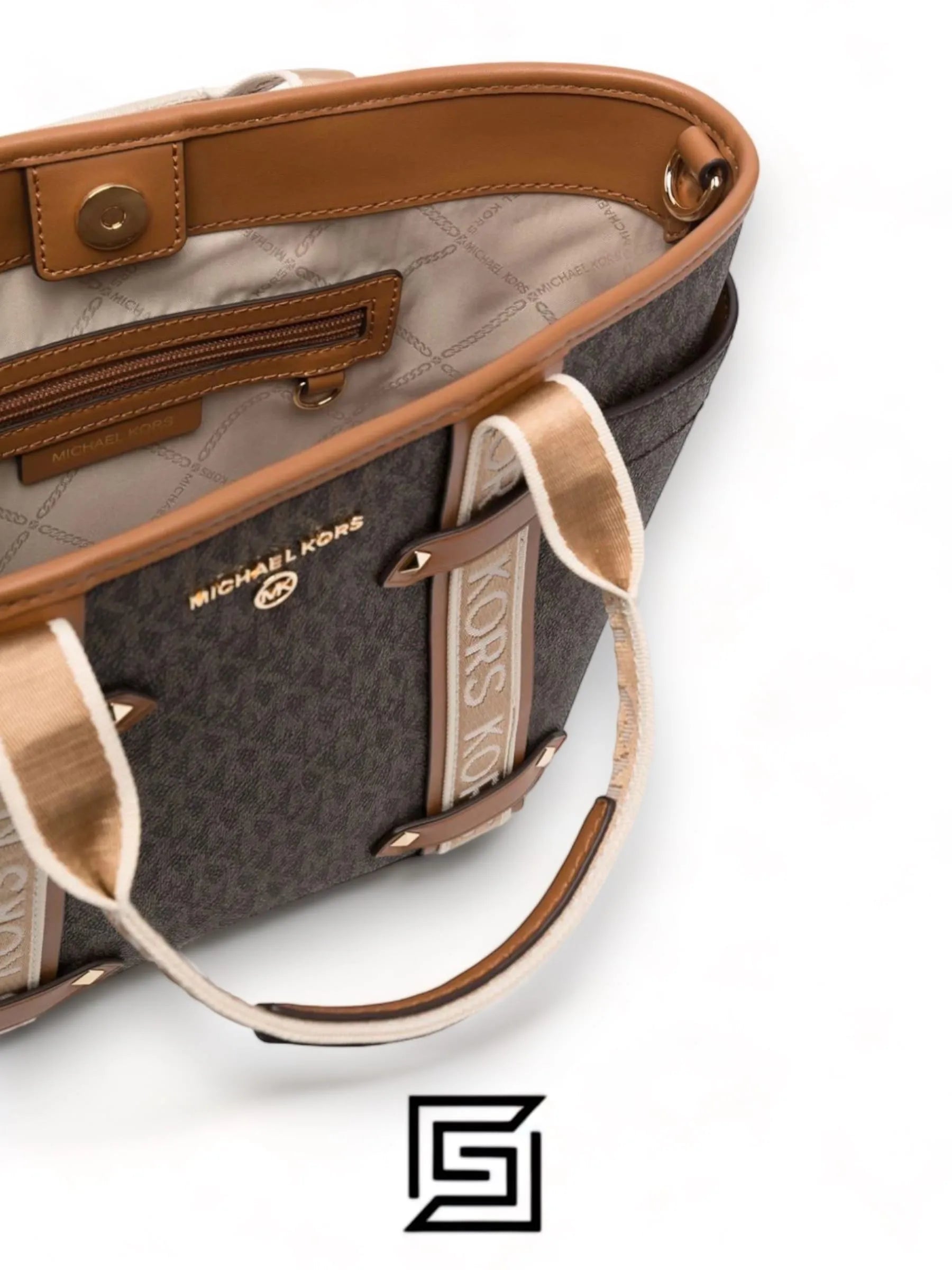 leather Michael Kors Maeve Small Bag with Logos For Women Model 30T2G5VT1B Brown, Brown/Acorn