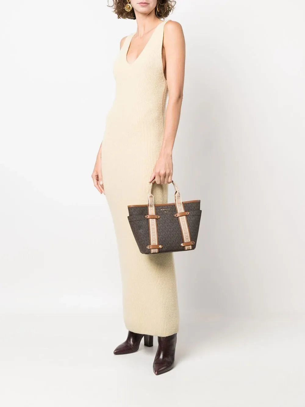 leather Michael Kors Maeve Small Bag with Logos For Women Model 30T2G5VT1B Brown, Brown/Acorn