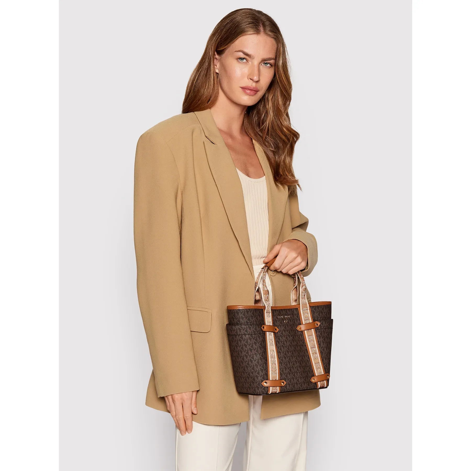 leather Michael Kors Maeve Small Bag with Logos For Women Model 30T2G5VT1B Brown, Brown/Acorn