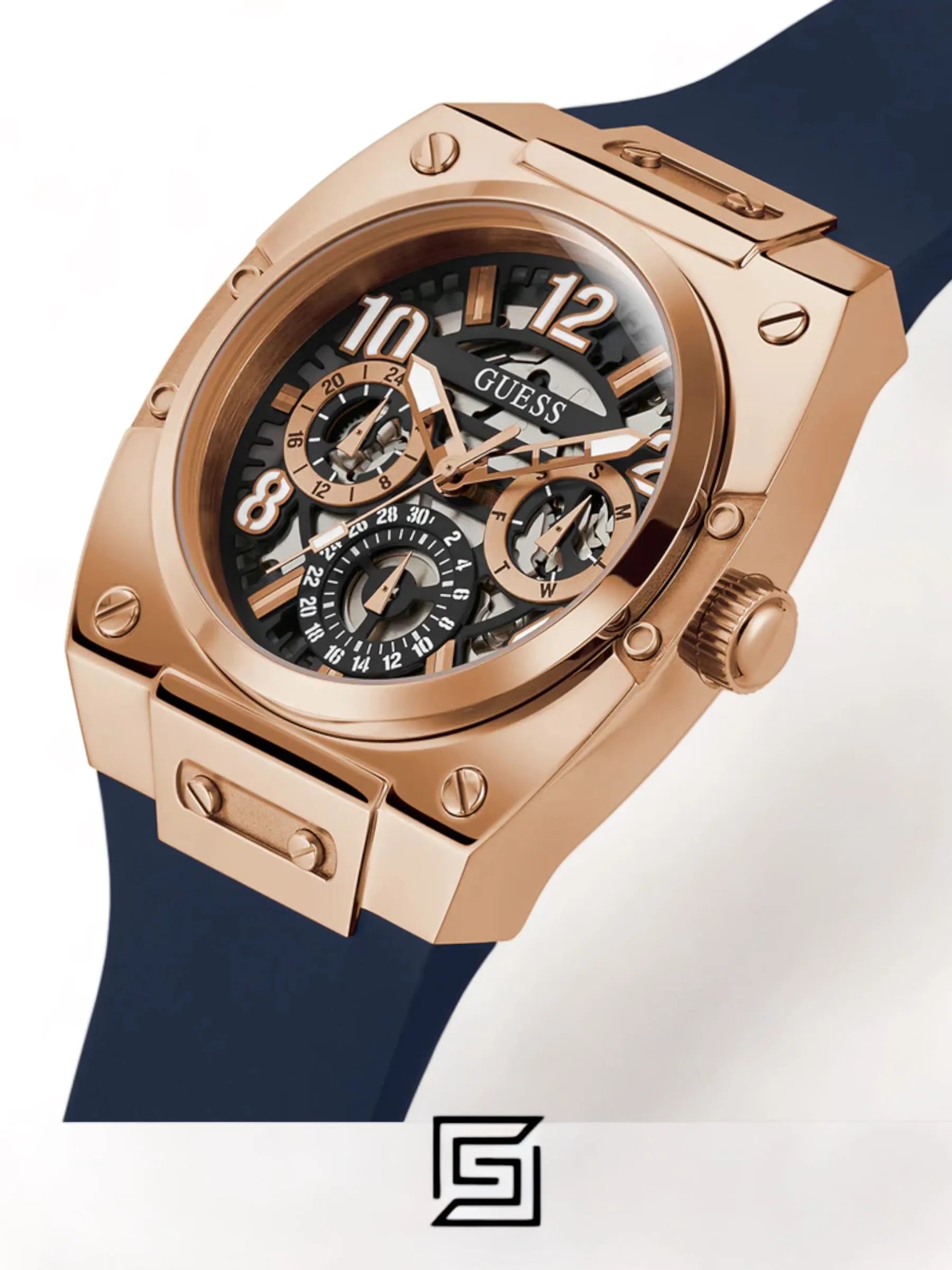 original-watches ساعة جيس رجالية كحلية بلون ذهبي وردي متعددة الوظائف GW0569G3