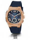 watches GUESS Mens Navy Rose Gold Tone Multi-function Watch GW0571G2