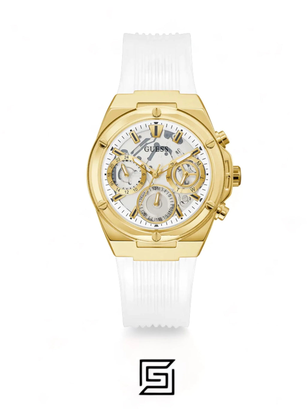 Guess original-watches ساعة بيولوجية بيضاء وذهبية صديقة للبيئة GW0409L2
