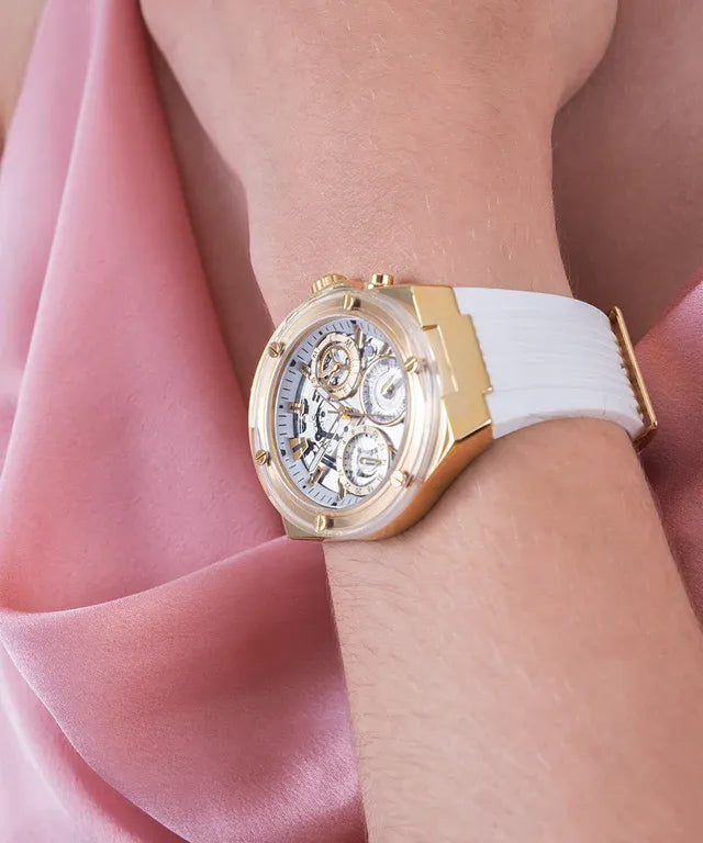 Guess original-watches ساعة بيولوجية بيضاء وذهبية صديقة للبيئة GW0409L2
