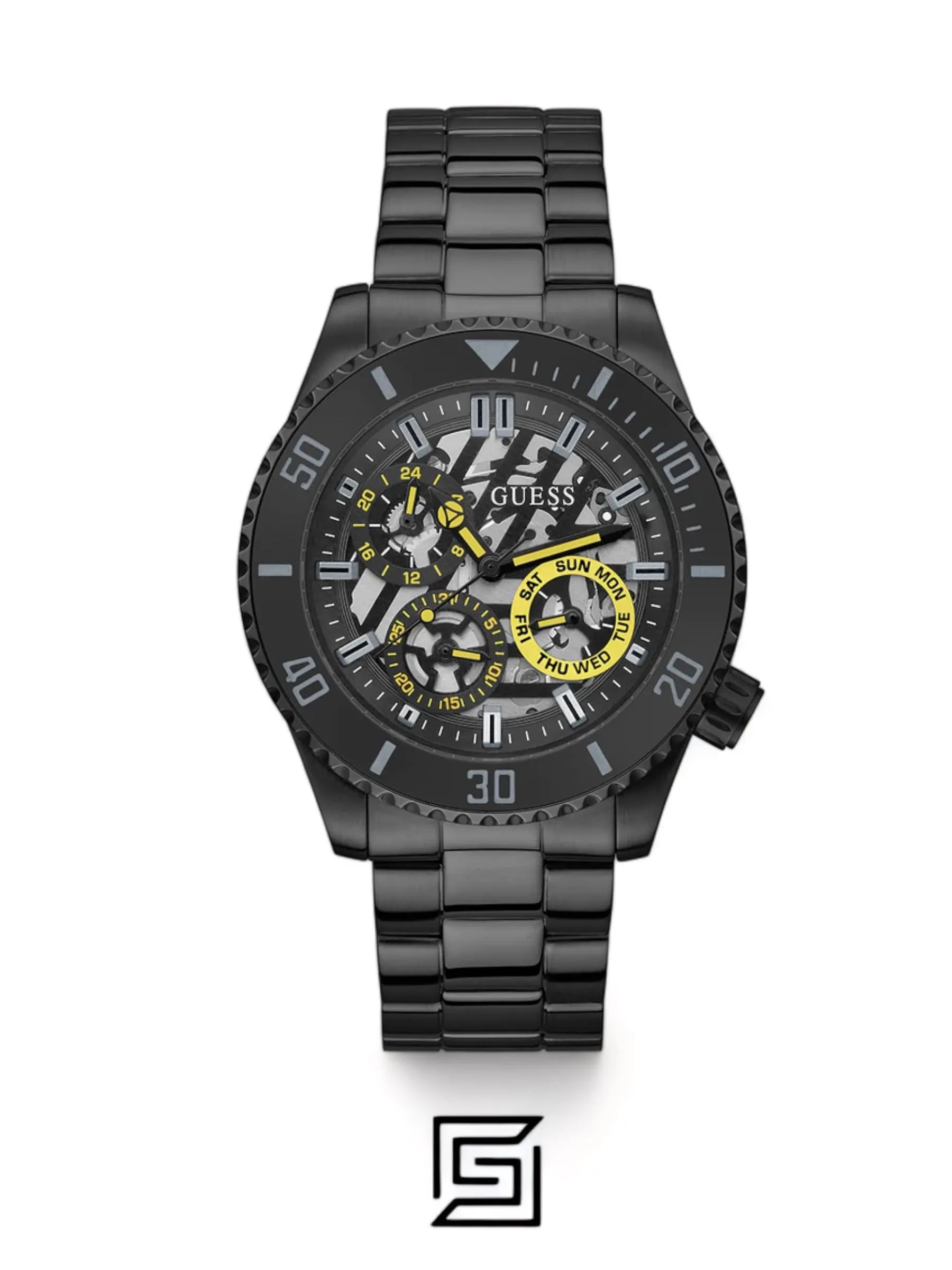 ساعات رجالي GUESS ساعة يد سوداء متعددة المهام - GW0488G3