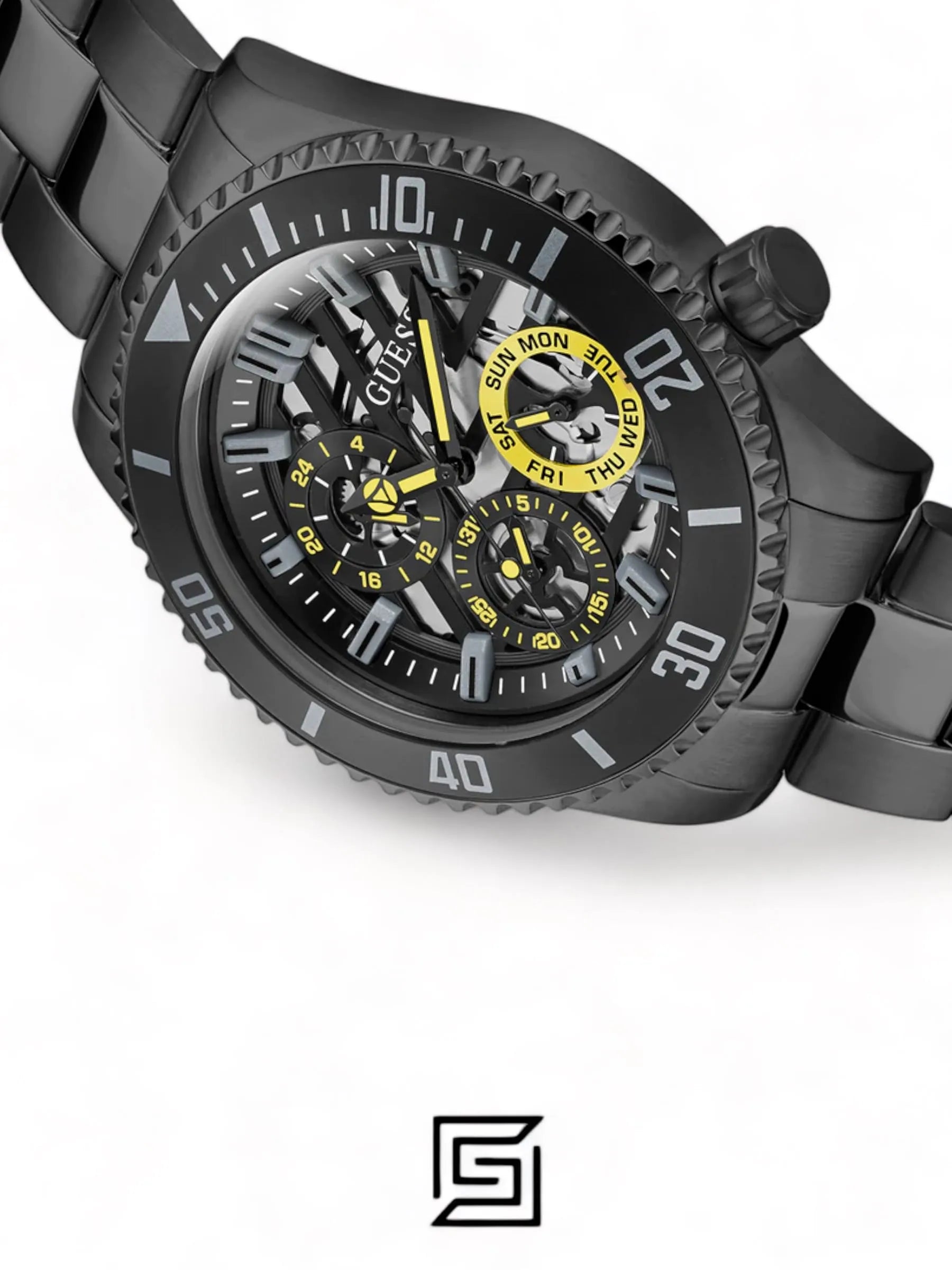 ساعات رجالي GUESS ساعة يد سوداء متعددة المهام - GW0488G3