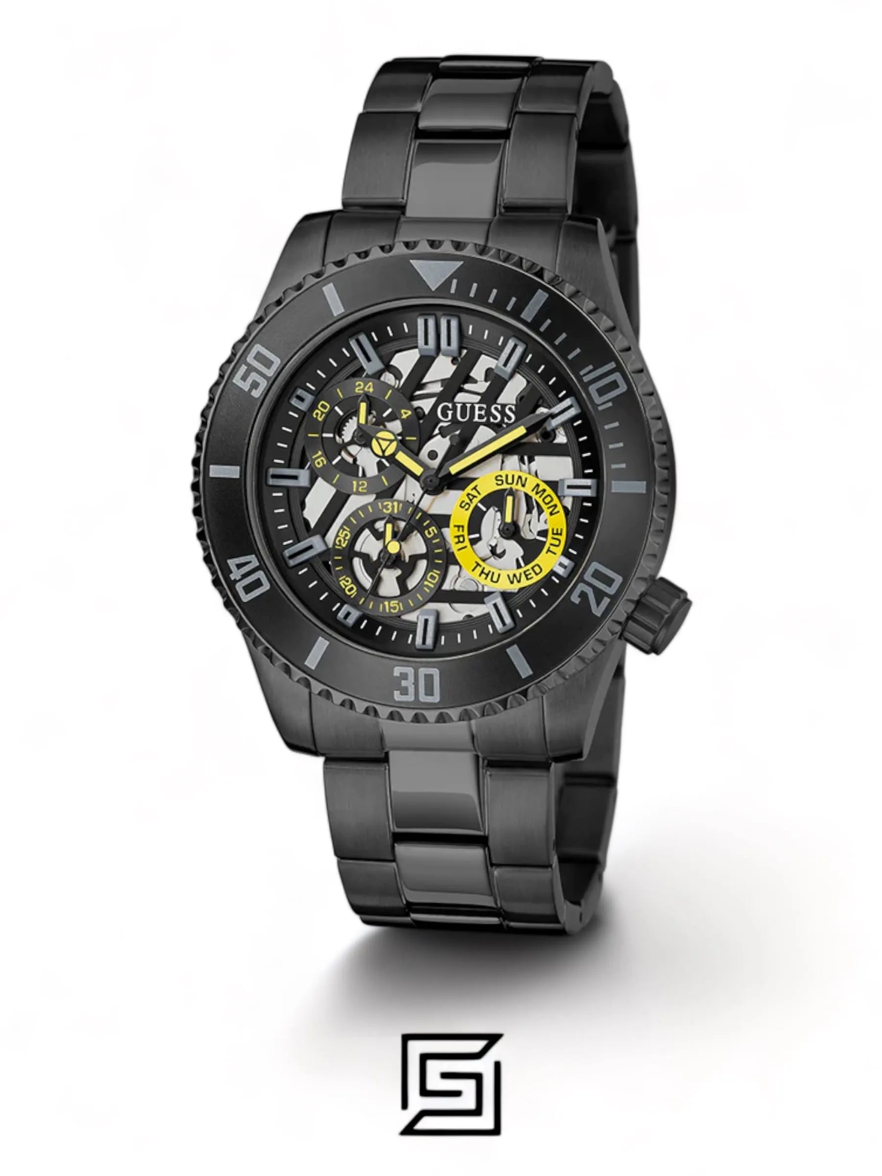 ساعات رجالي GUESS ساعة يد سوداء متعددة المهام - GW0488G3
