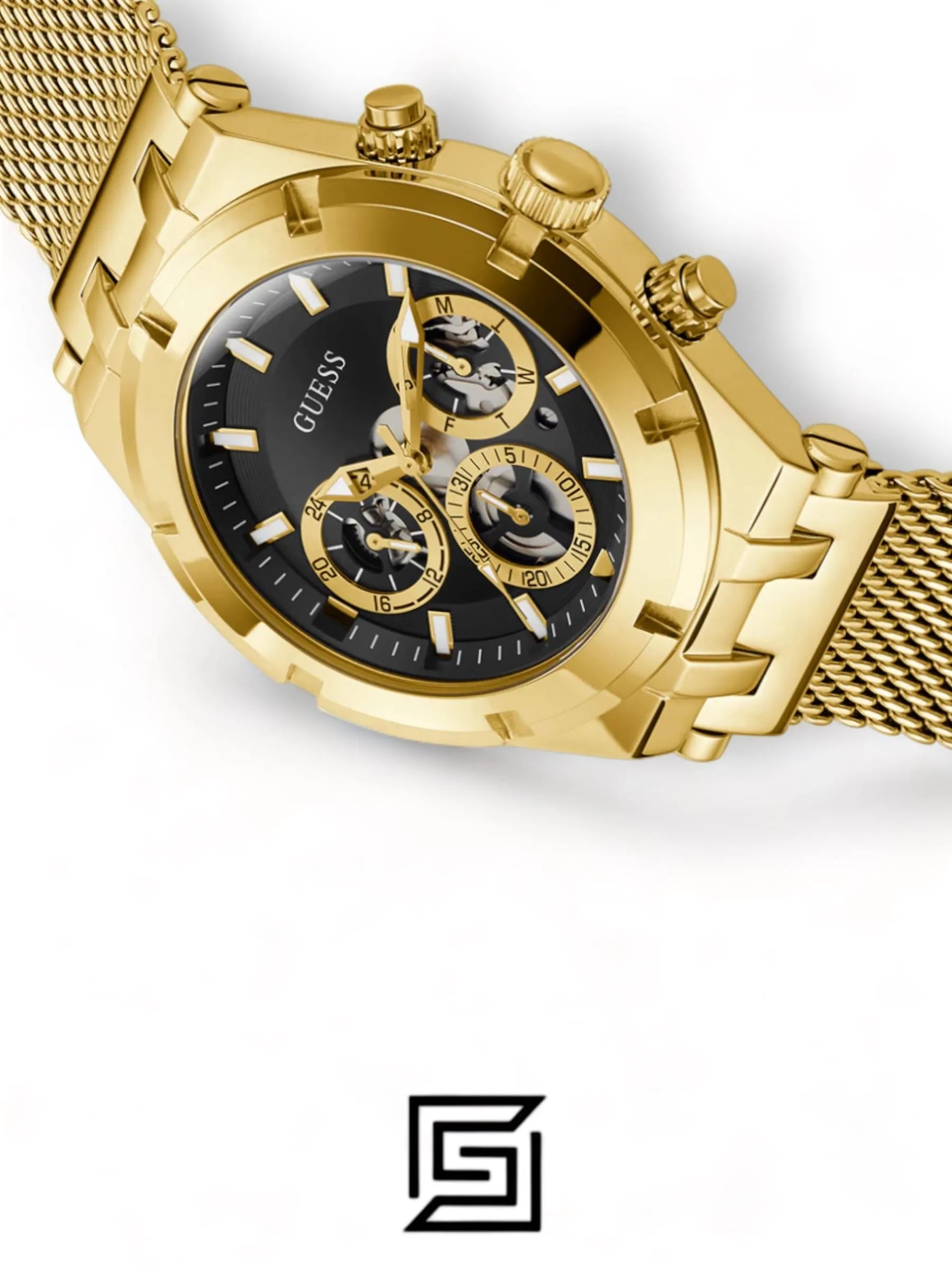 watches GUESS Mens Gold Tone Multi-function Watch GW0582G2
