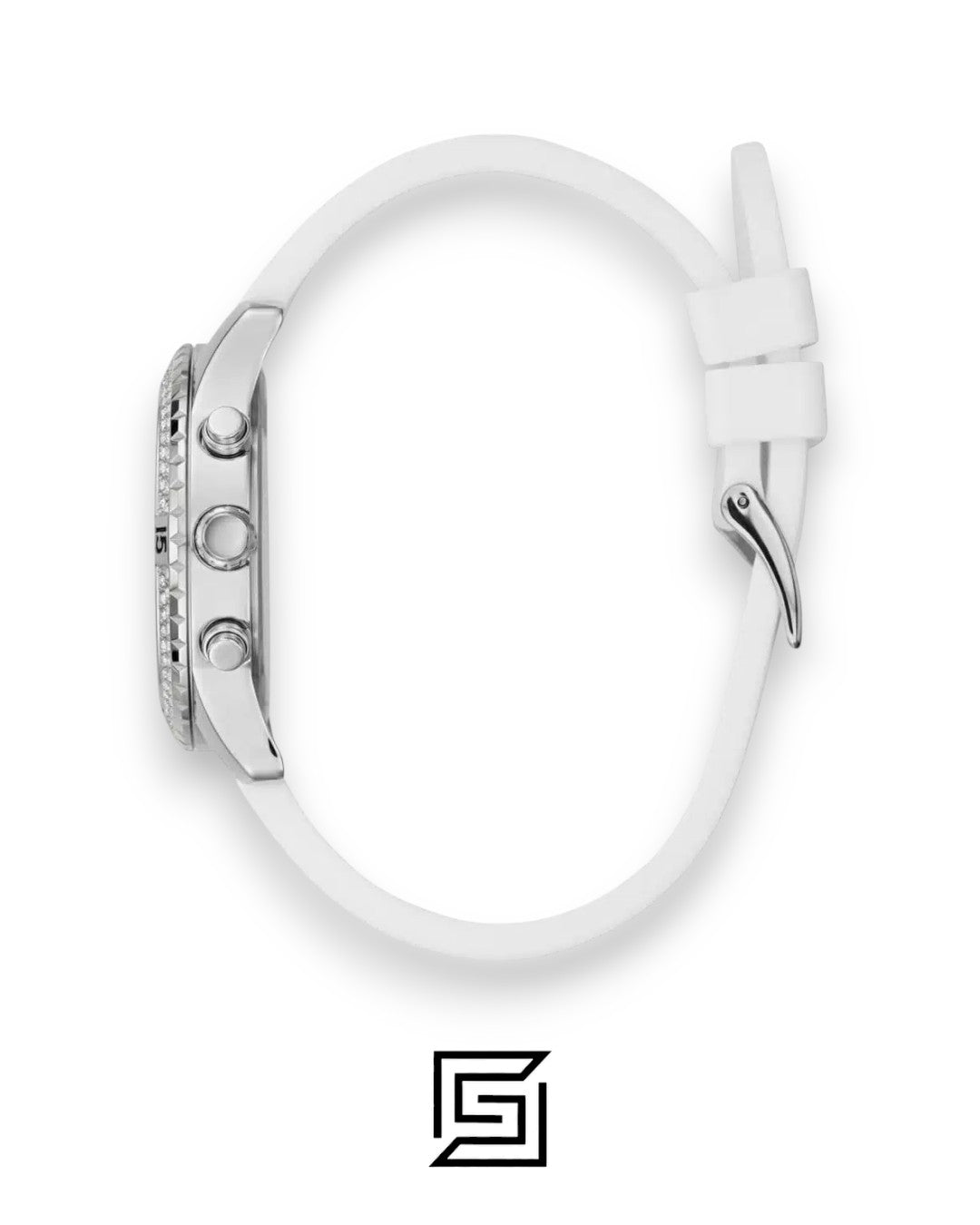 Guess W1098L1 White Strap Silver Dial Watch