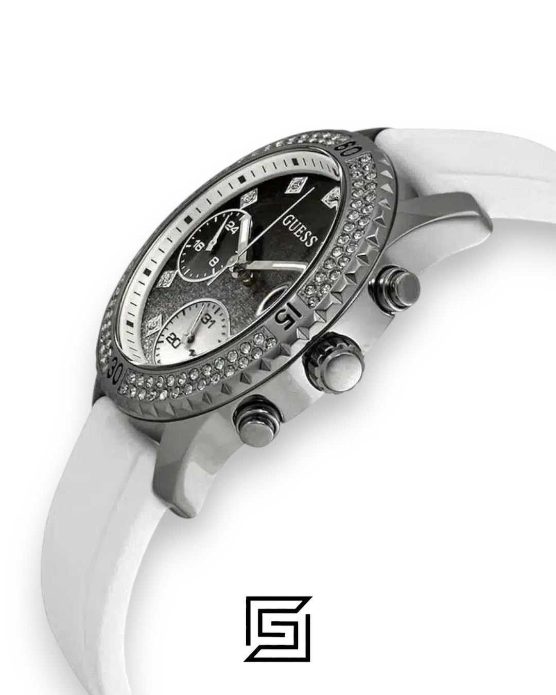 Guess W1098L1 White Strap Silver Dial Watch