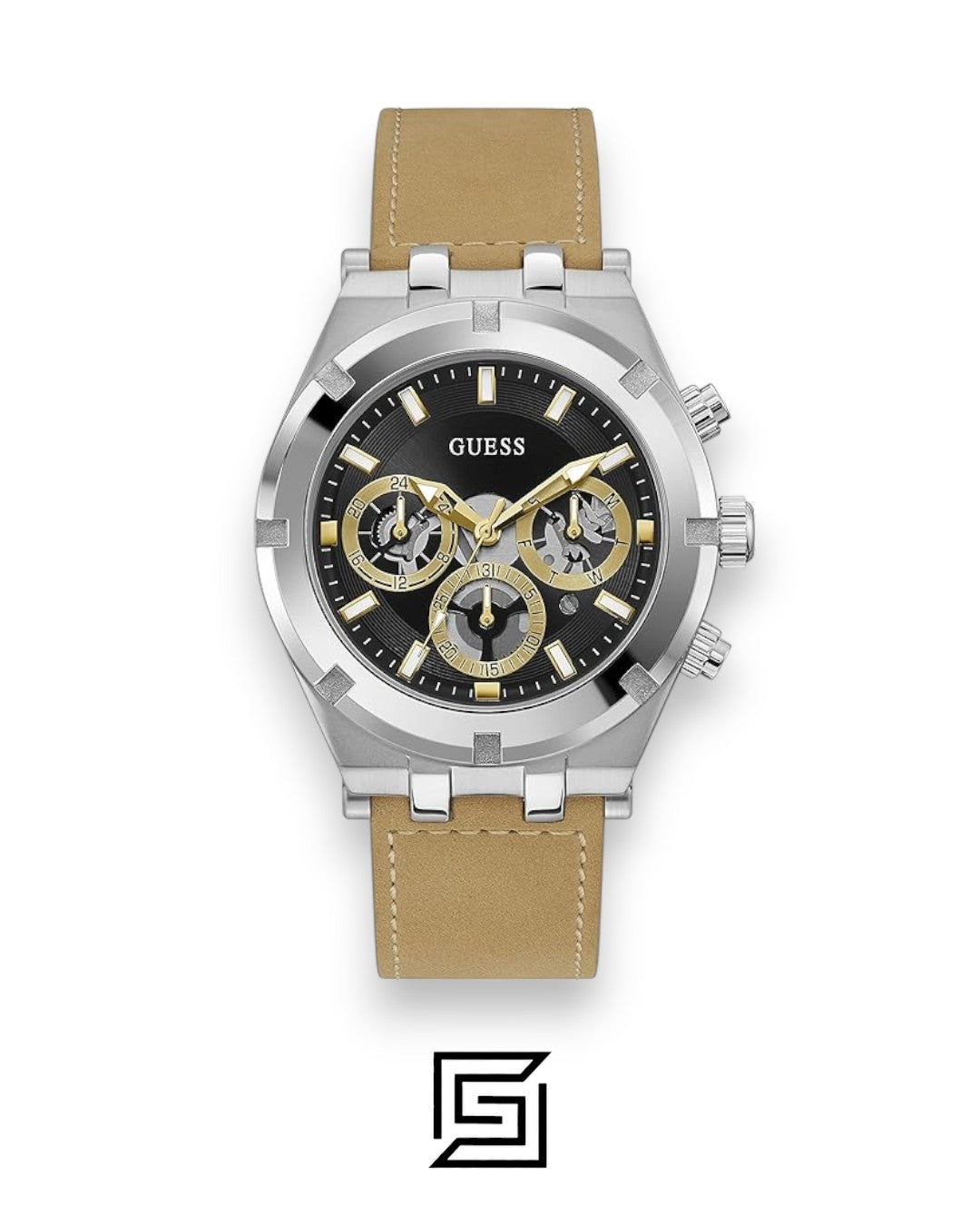 GUESS MEN SILVER TONE Analog  Suede strap Watch GW0262G1